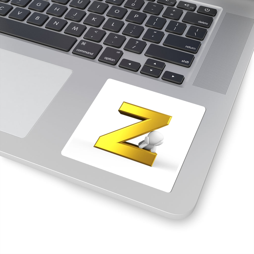Gold 3D Letter Z with Sitting Figure Sticker | Kiss-Cut Sticker