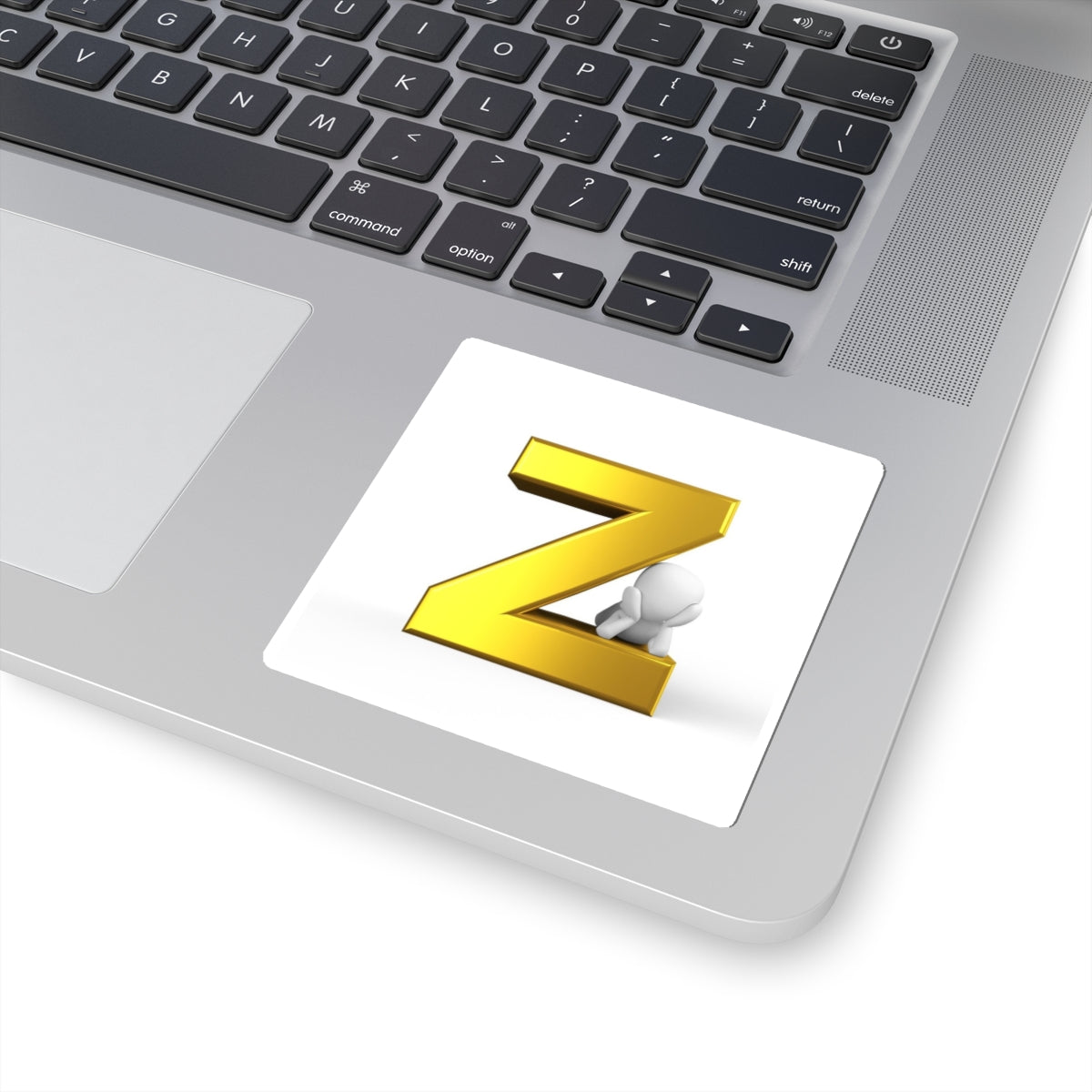 Gold 3D Letter Z with Sitting Figure Sticker | Kiss-Cut Sticker