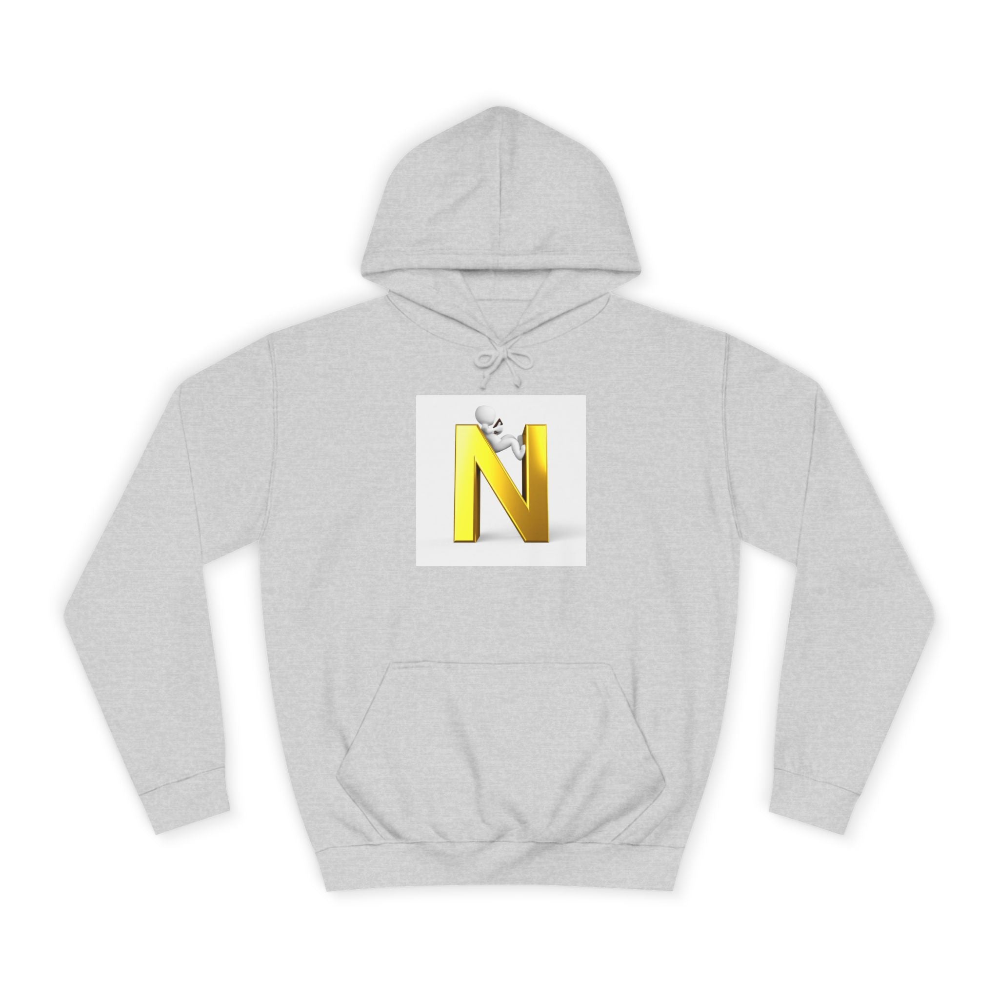 Gold 3D Letter N with Climbing Figure Hoodie | Initial Monogram Pullover