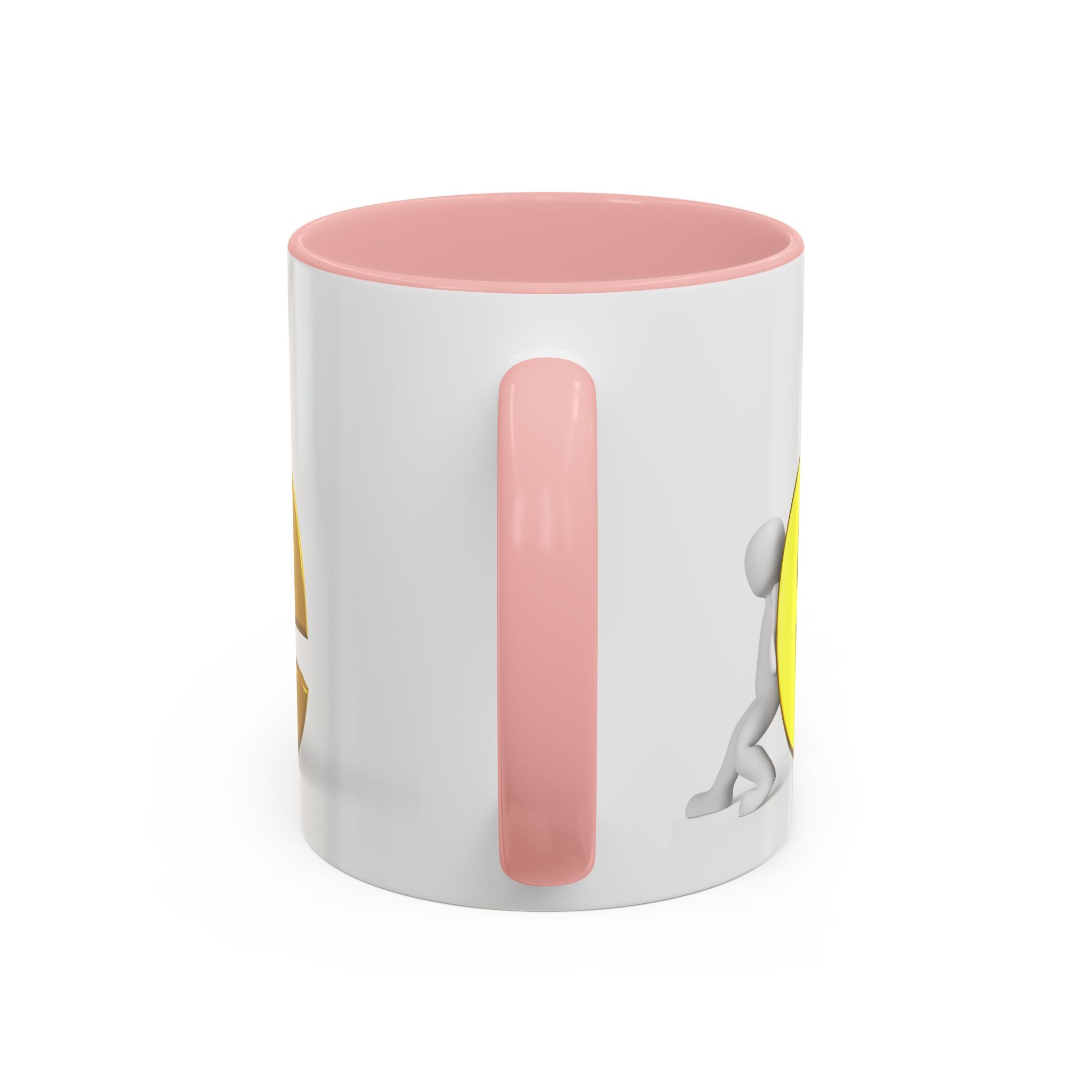 3D Stick Figure Pushing Gold Letter e Accent Coffee Mug | Black Handle, Interior
