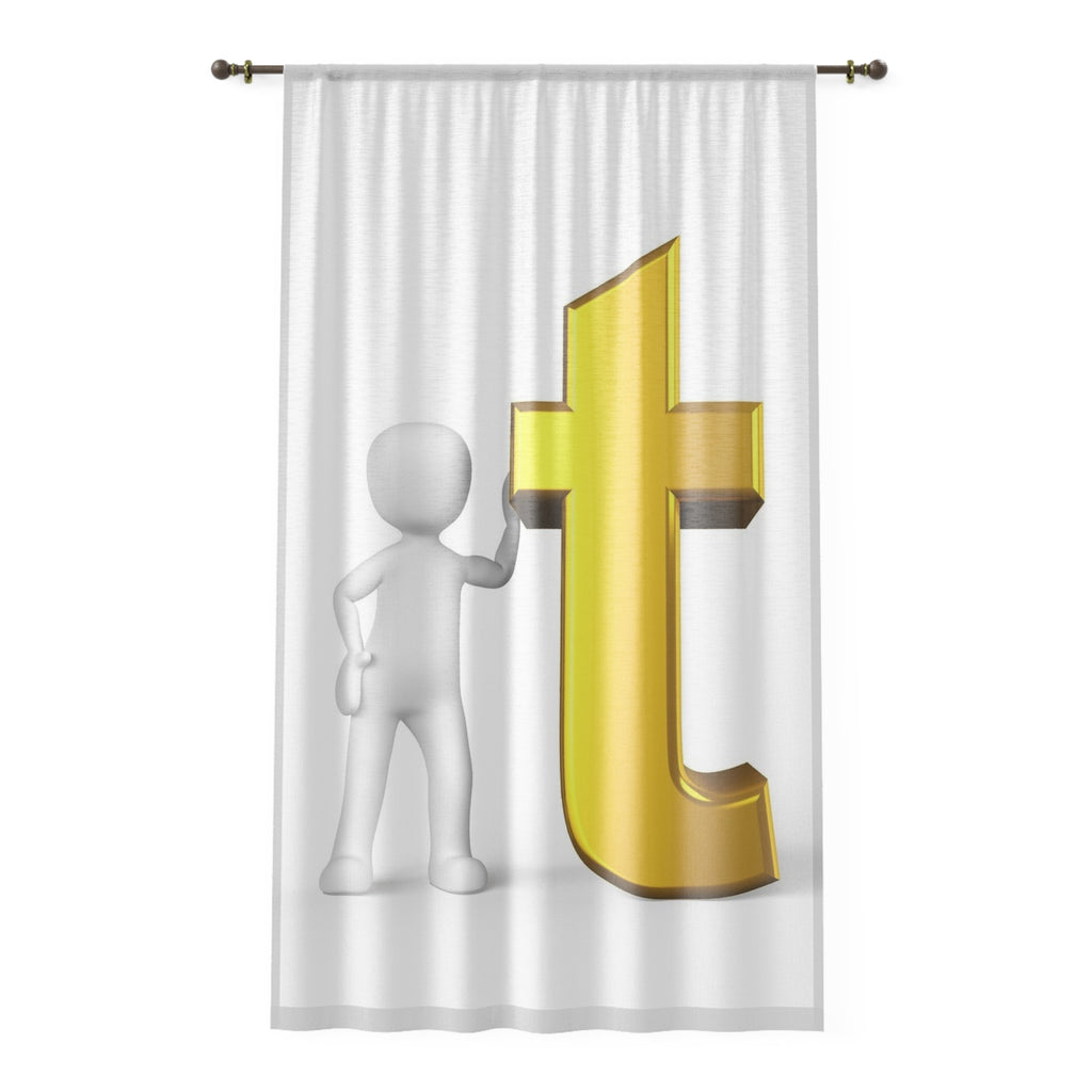 3D Stick Figure with Gold Letter t Window Curtain | Modern Typography Sheer Panel