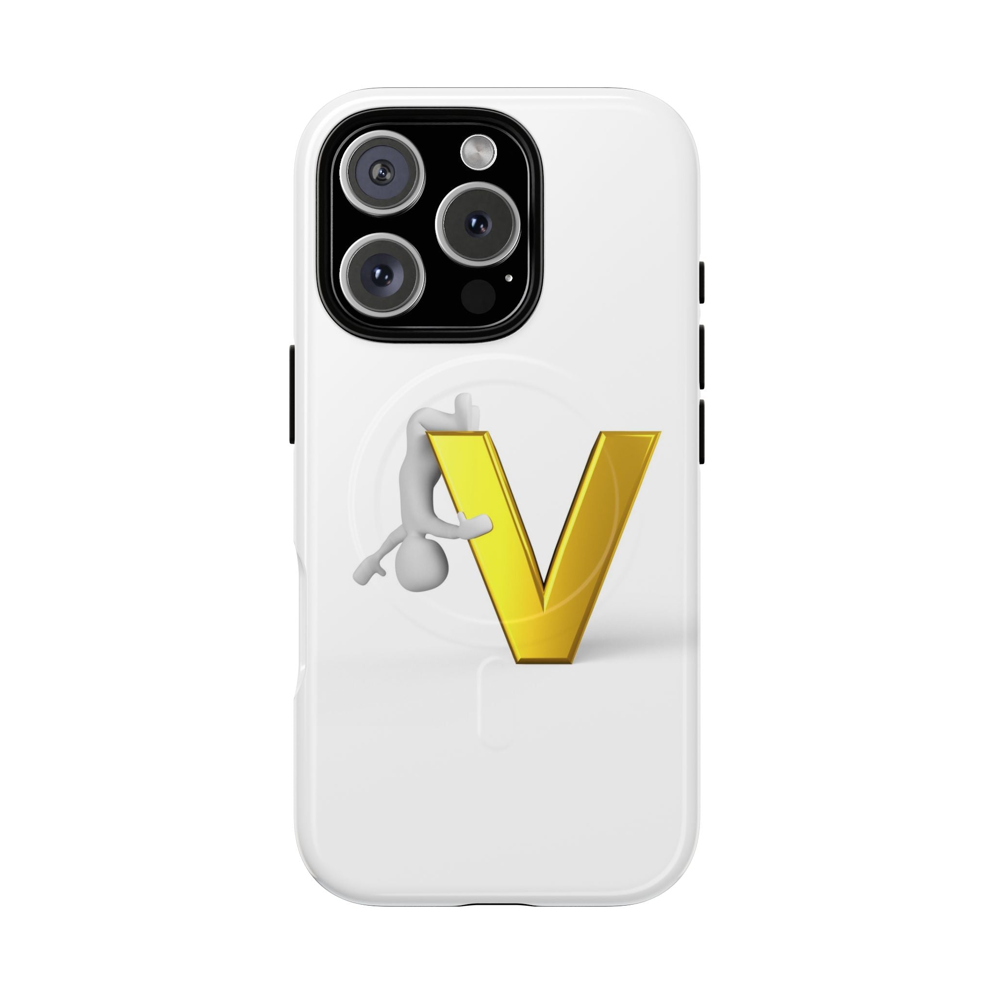 Coque de téléphone aimantée résistante 3D lettre V jaune | Coque iPhone Monogramme V