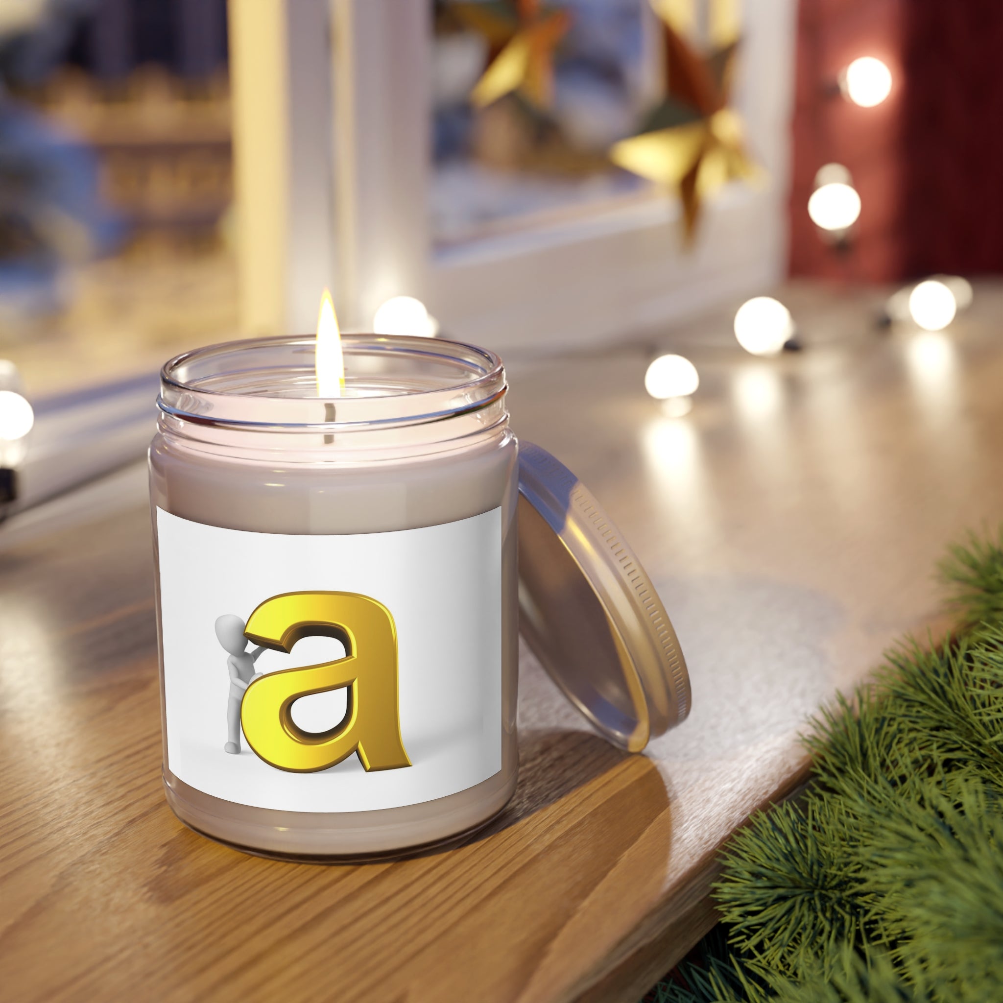 Bougie initiale A dorée 9 oz Bougie de soja avec couvercle blanc | Bougie monogramme lettre A