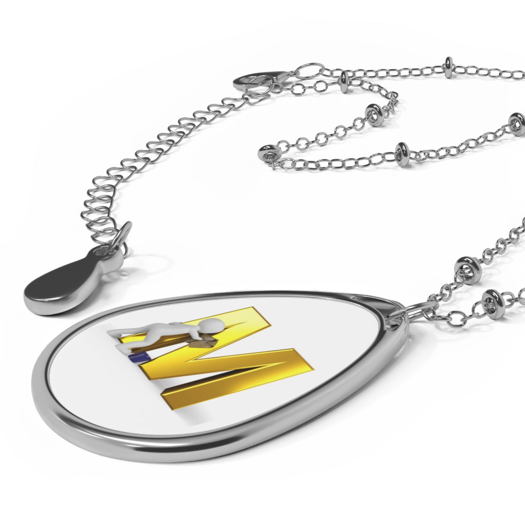 Oval Initial Necklace — Personalized 'M' Teardrop Pendant