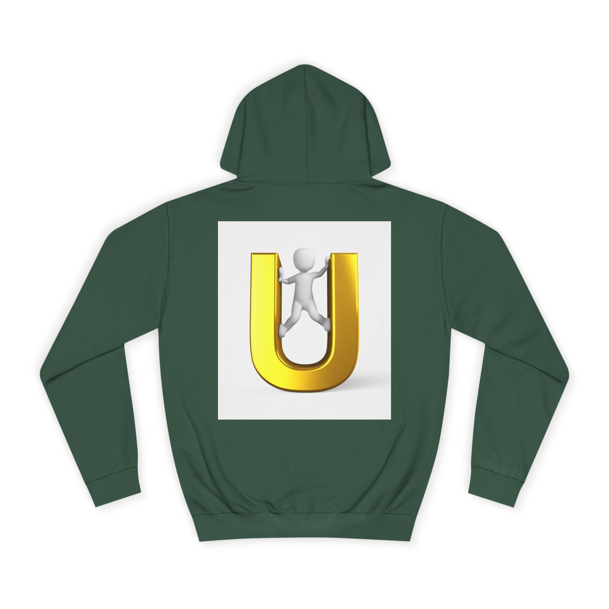 3D Gold Letter U Hoodie | Stick Figure Climbing Typography Sweatshirt