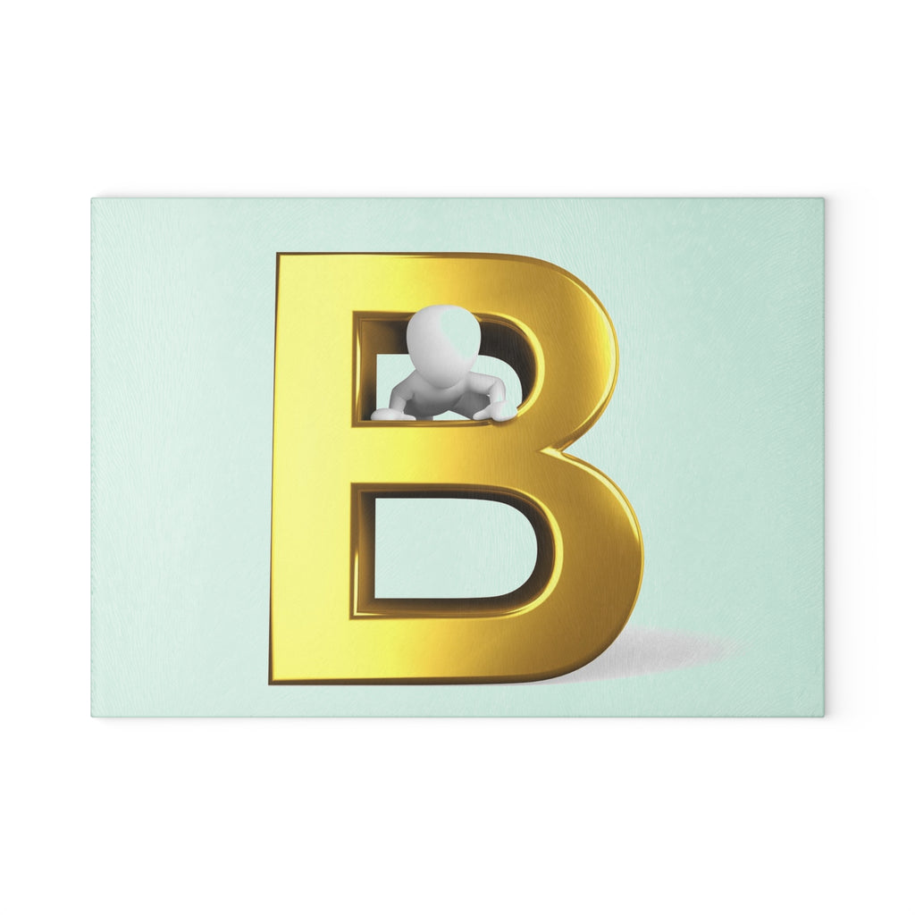 Gold Letter B with 3D Figure Glass Cutting Board | Alphabet Initial Kitchen Decor