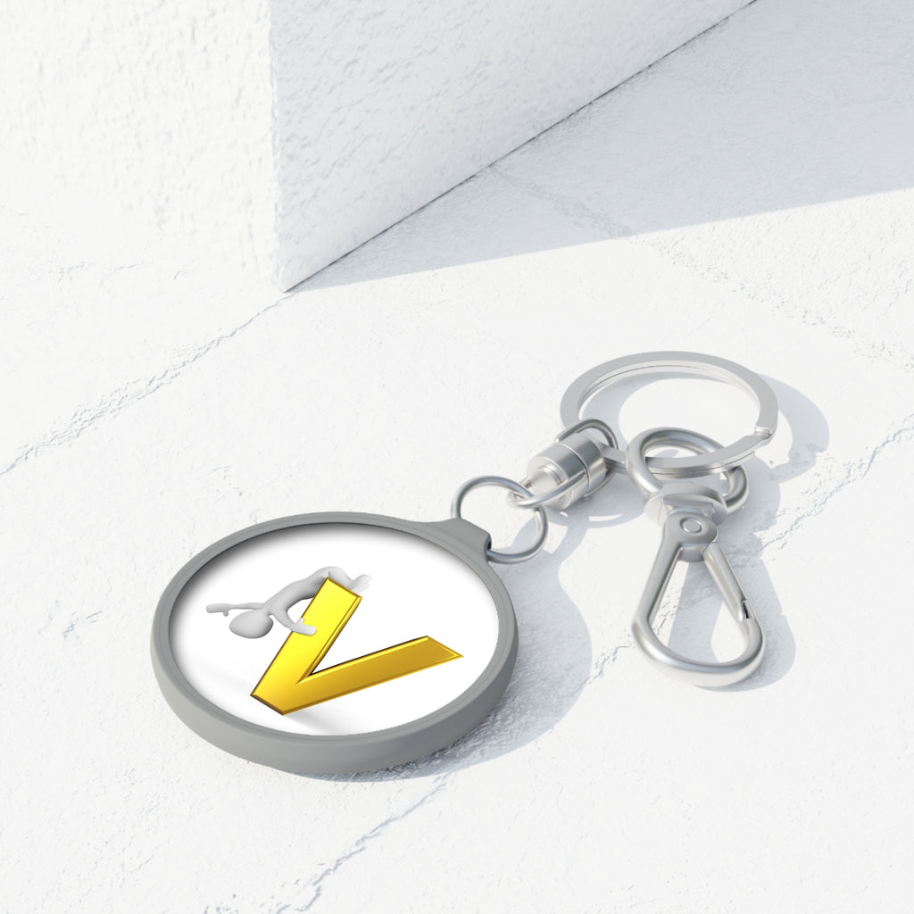 Gold Letter V with Climbing Figure Keyring Tag | Initial V Keychain