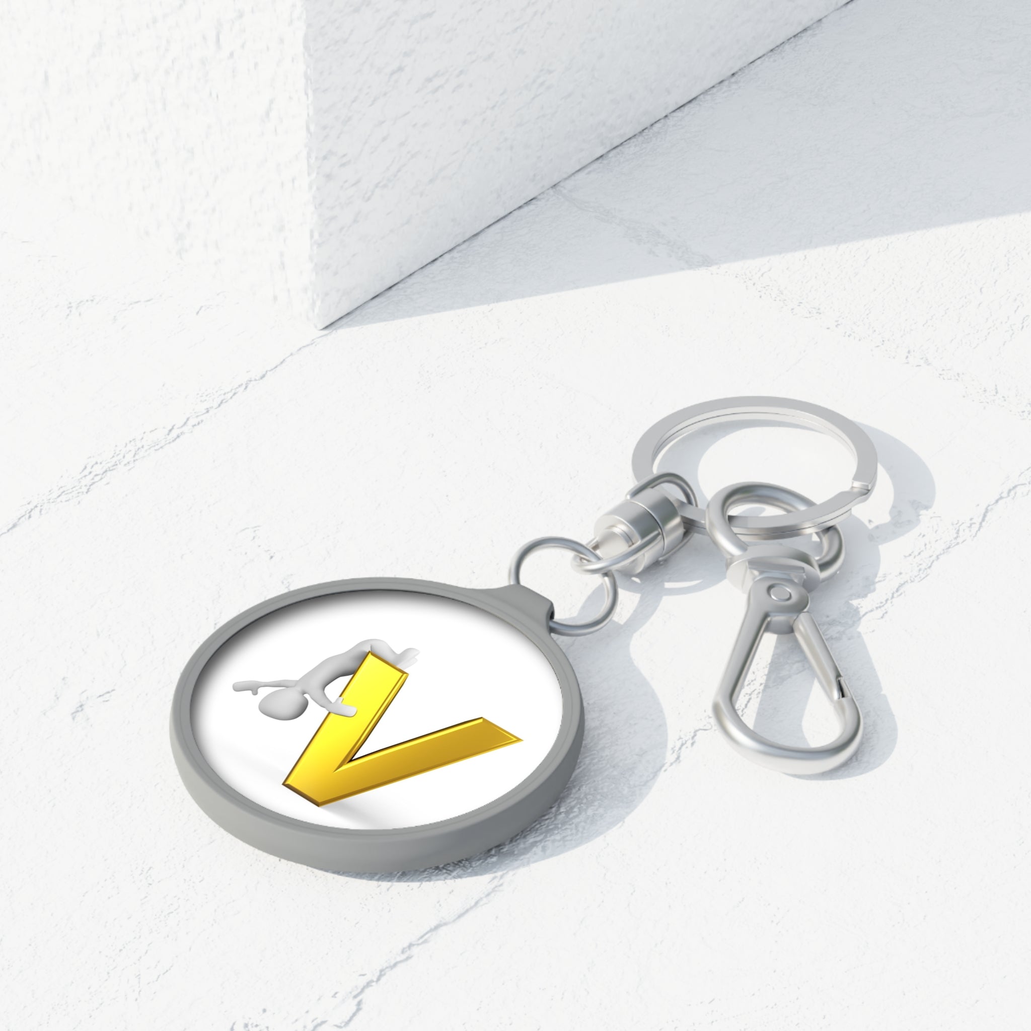 Gold Letter V with Climbing Figure Keyring Tag | Initial V Keychain