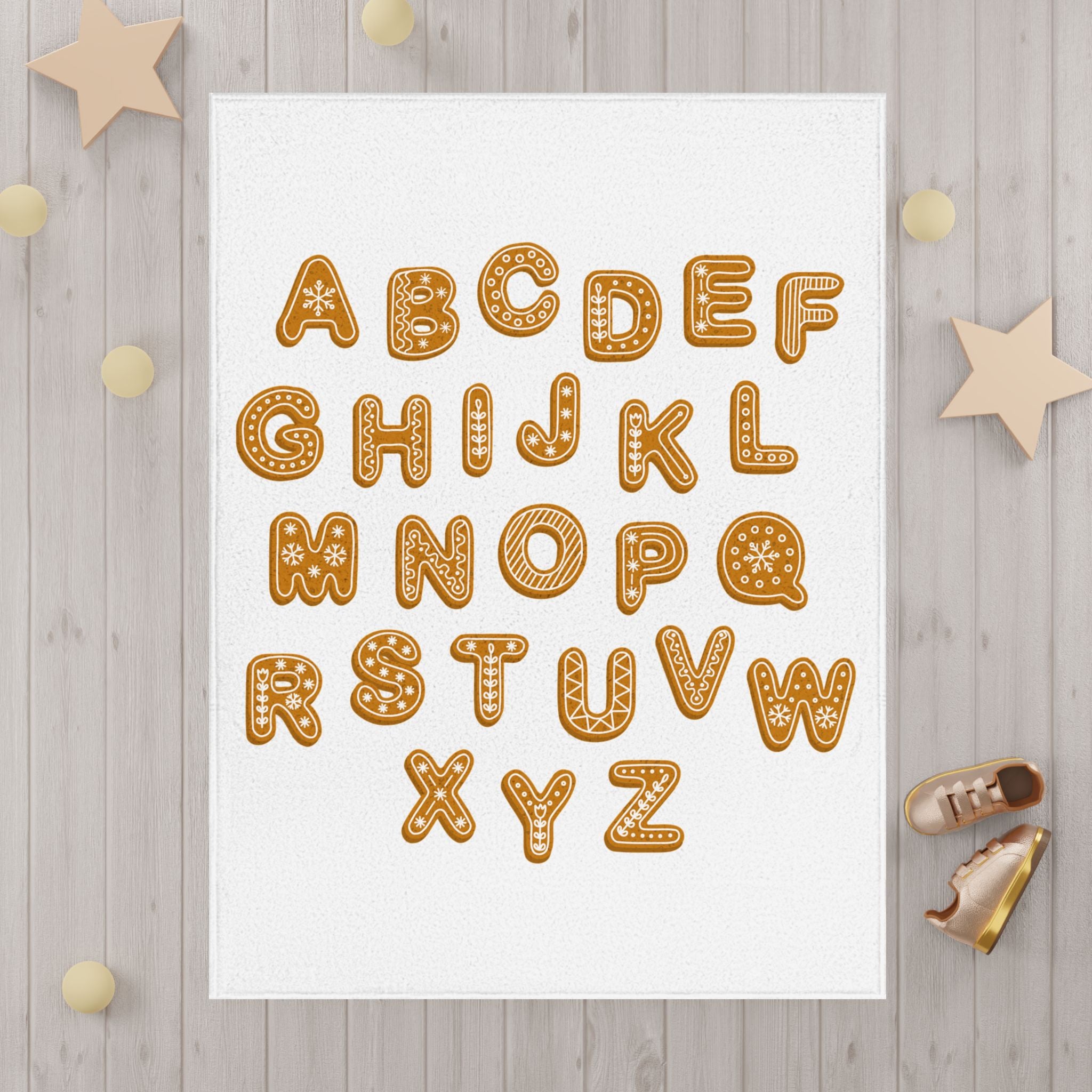 Gingerbread Alphabet Toddler Blanket | Letter ABC Nursery Decor
