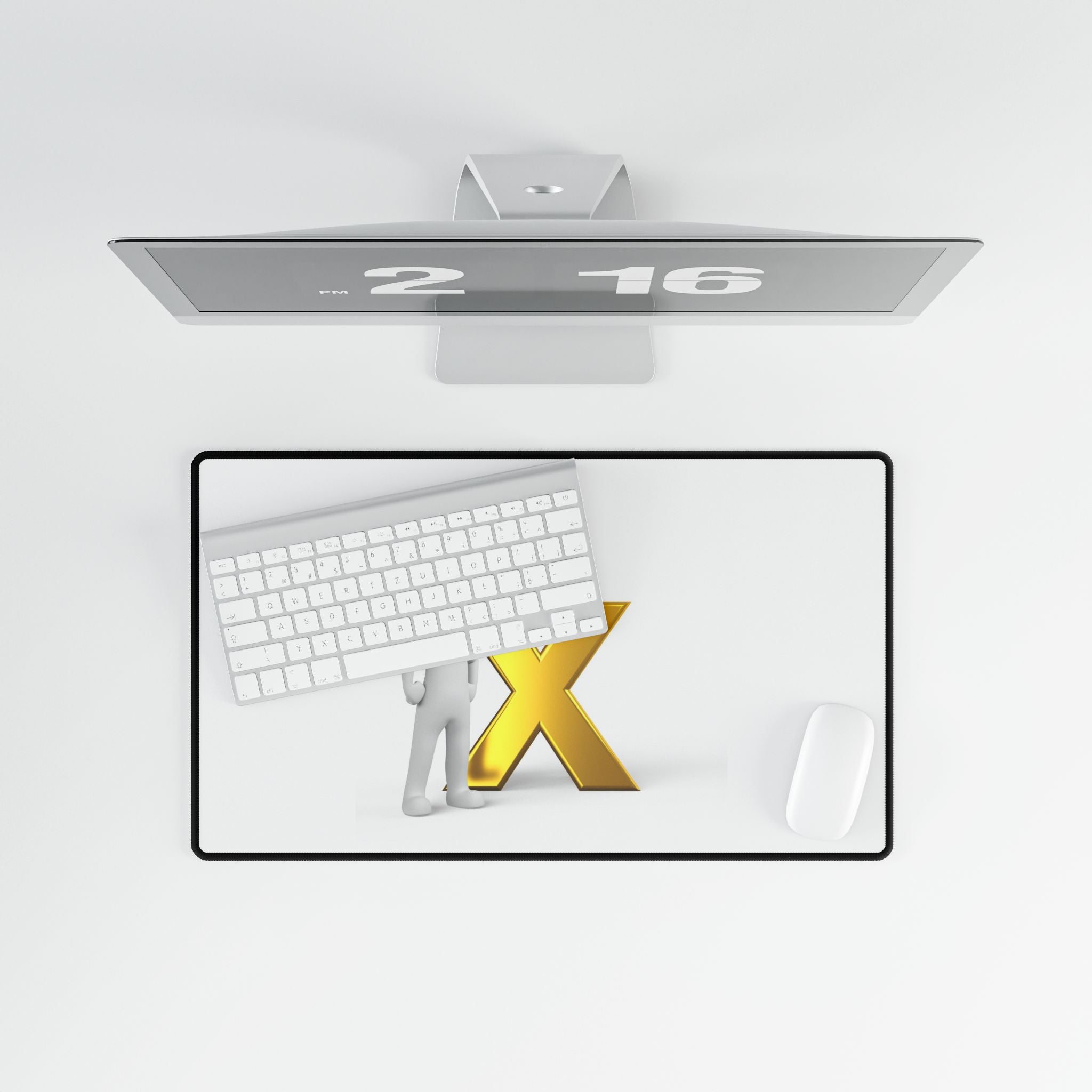 3D Gold X with Thinking Figure Desk Mat | Large Mousepad