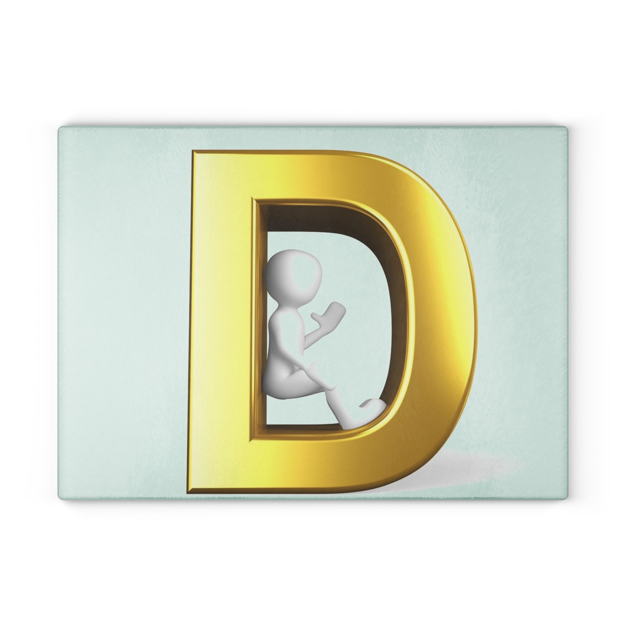 Gold Letter D with Sitting Figure Glass Cutting Board | Monogram Initial Kitchen Decor