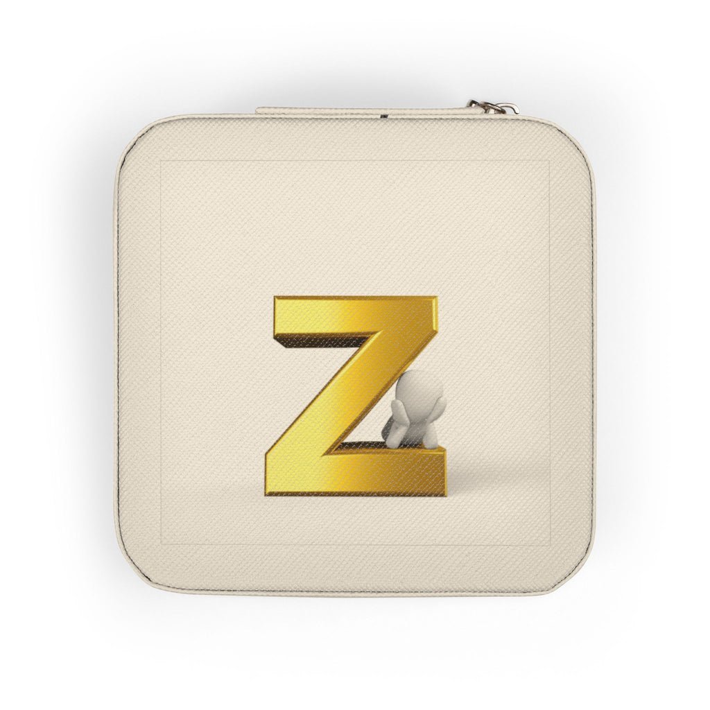 Gold Initial Z Jewelry Travel Case | Compact Pink Ring Earring Organizer