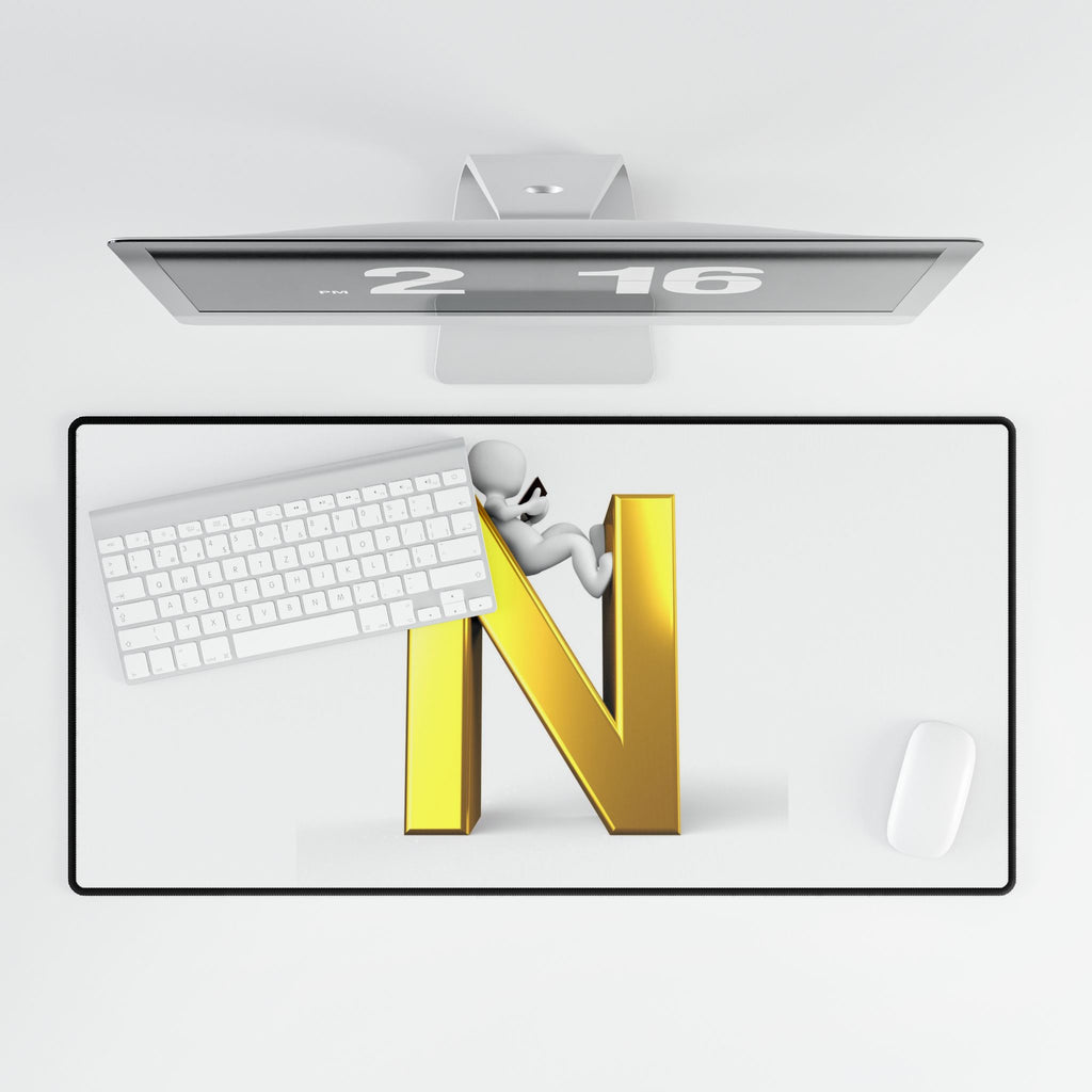 Gold Letter N with Climber Desk Mat | Monogram Mousepad Deskpad