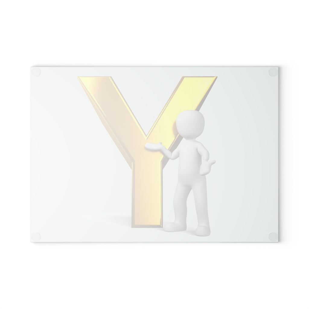 Gold Letter Y with 3D Figure Glass Cutting Board | Monogram Initial