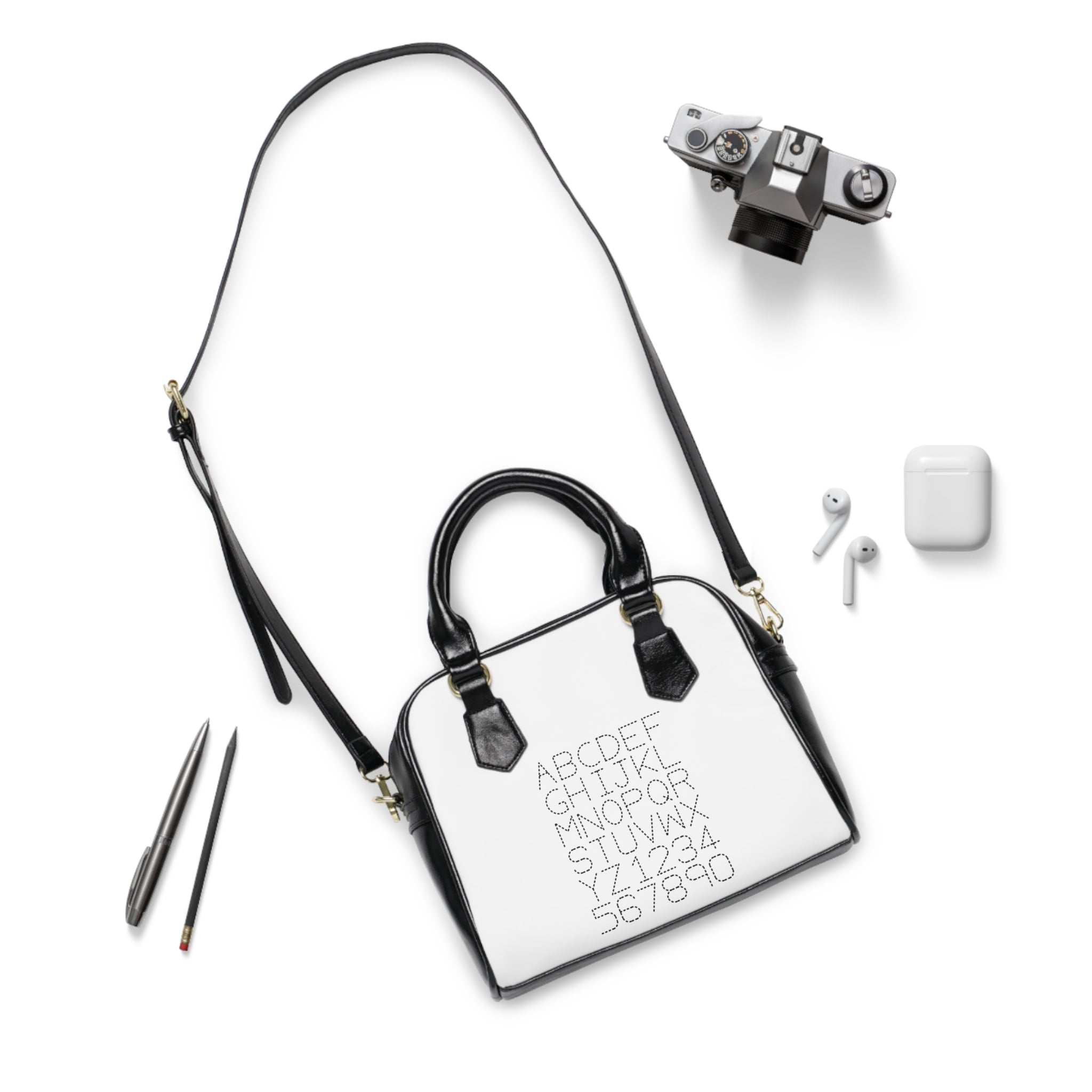 Alphabet Monogram Pattern Shoulder Handbag | Letter Grid A-Z 0-9