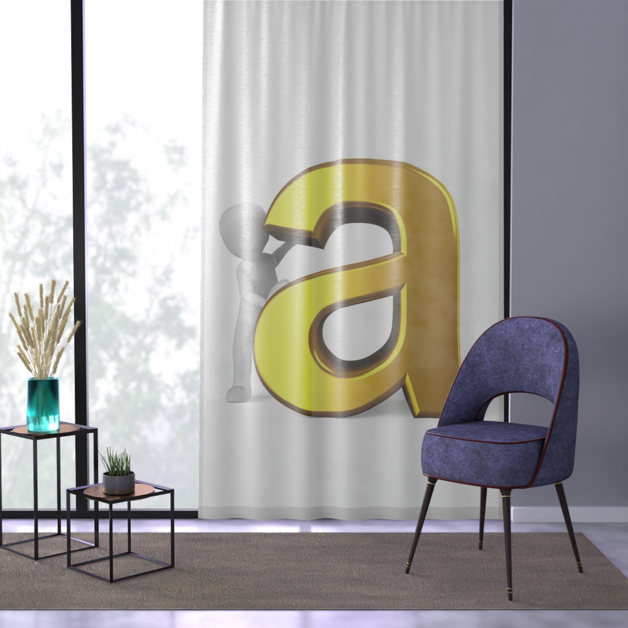 Gold Letter A Curtain | Alphabet Initial Window Curtain