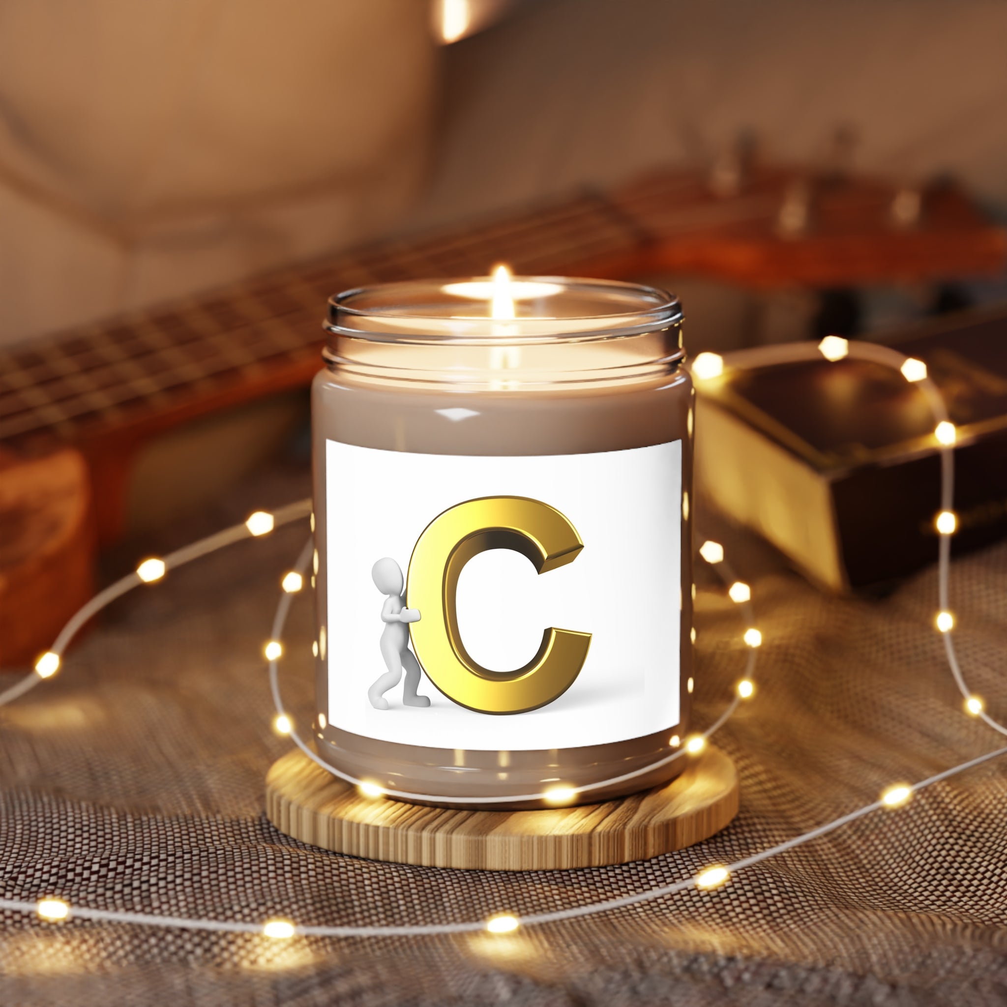 Gold Letter C Initial Candle Soy Jar | 9oz White Lid