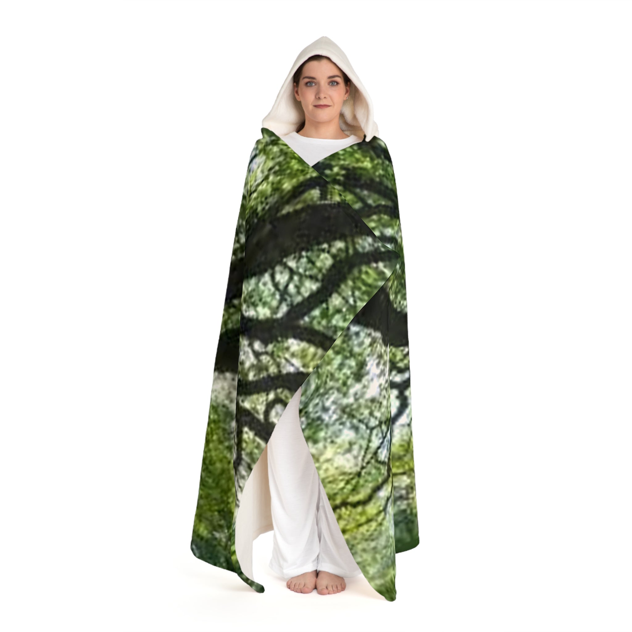 Canopy of Trees Hooded Sherpa Blanket | Forest Tree Branches Nature Print