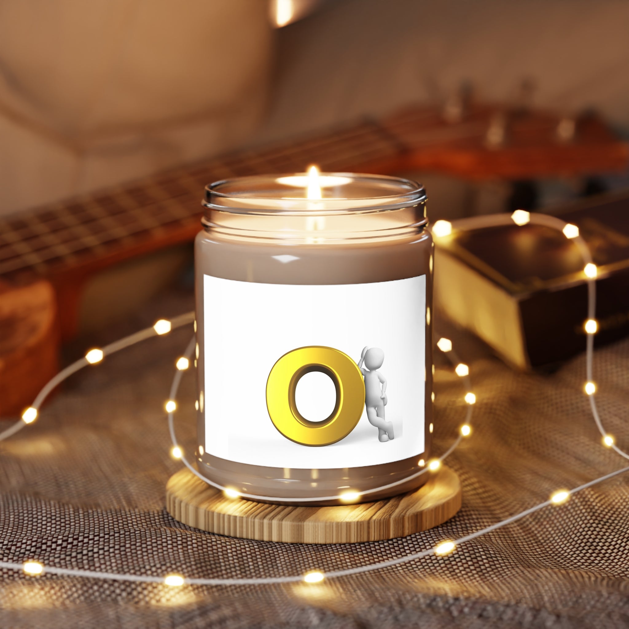 Gold O Letter Leaning Character Candle | 9oz Soy Jar with White Lid