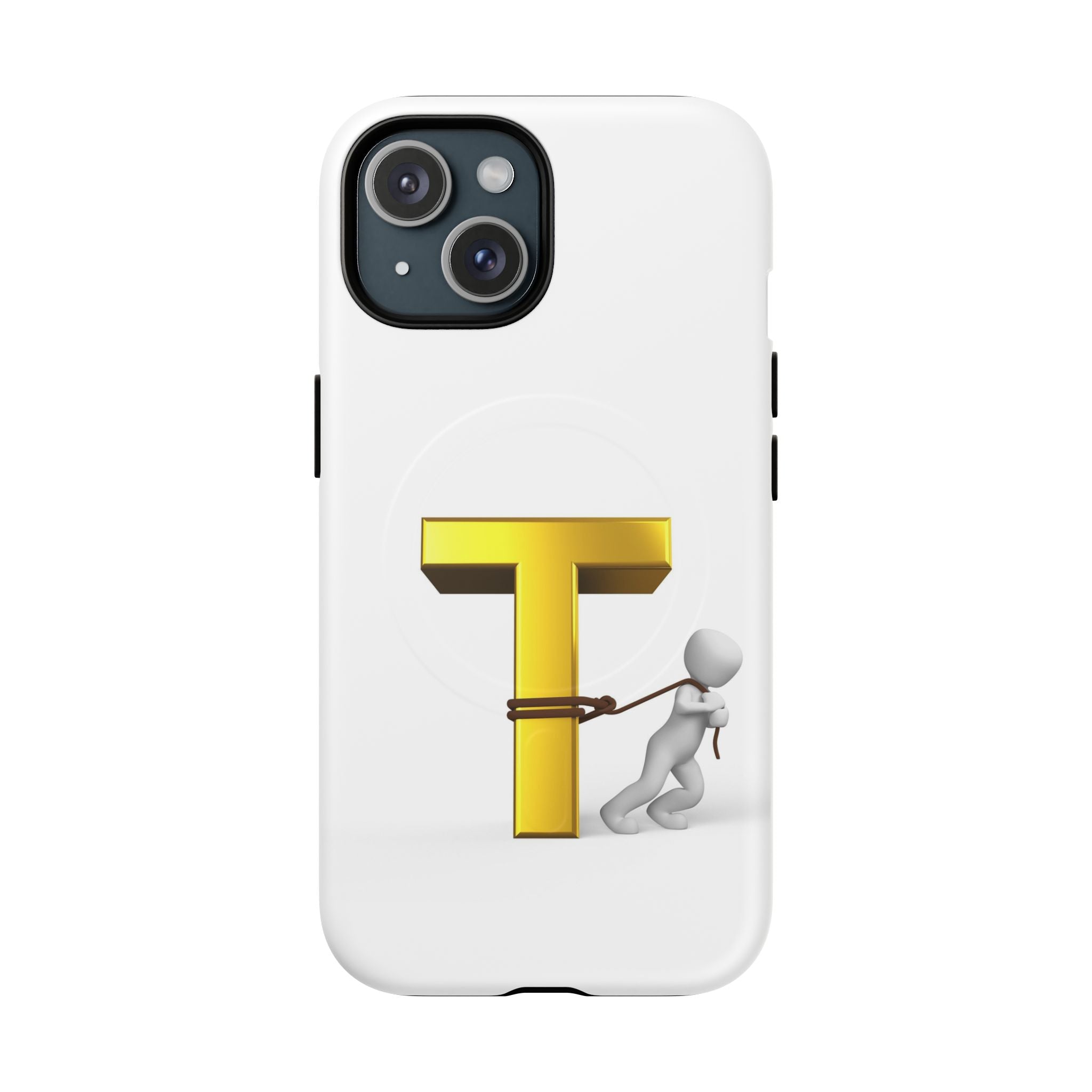 Coque de téléphone Lettre T en or avec personnage tirant | Coque magnétique résistante