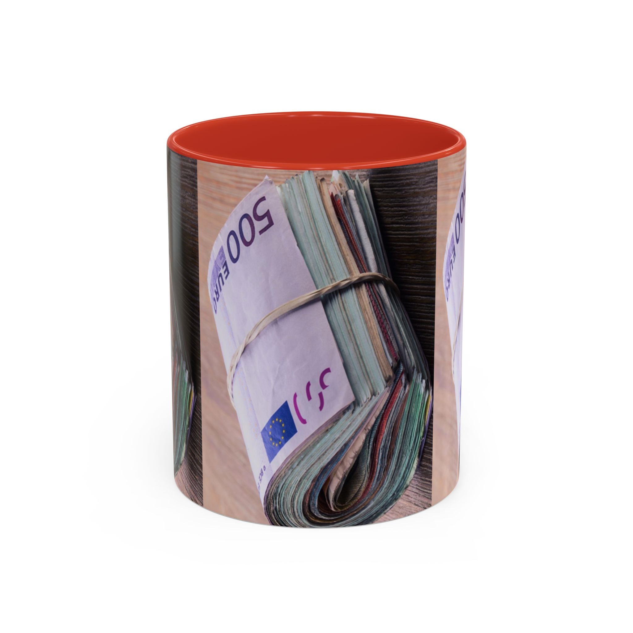 Mug Billets en euros roulés | Mug à café avec anse colorée 325 ml ou 443 ml