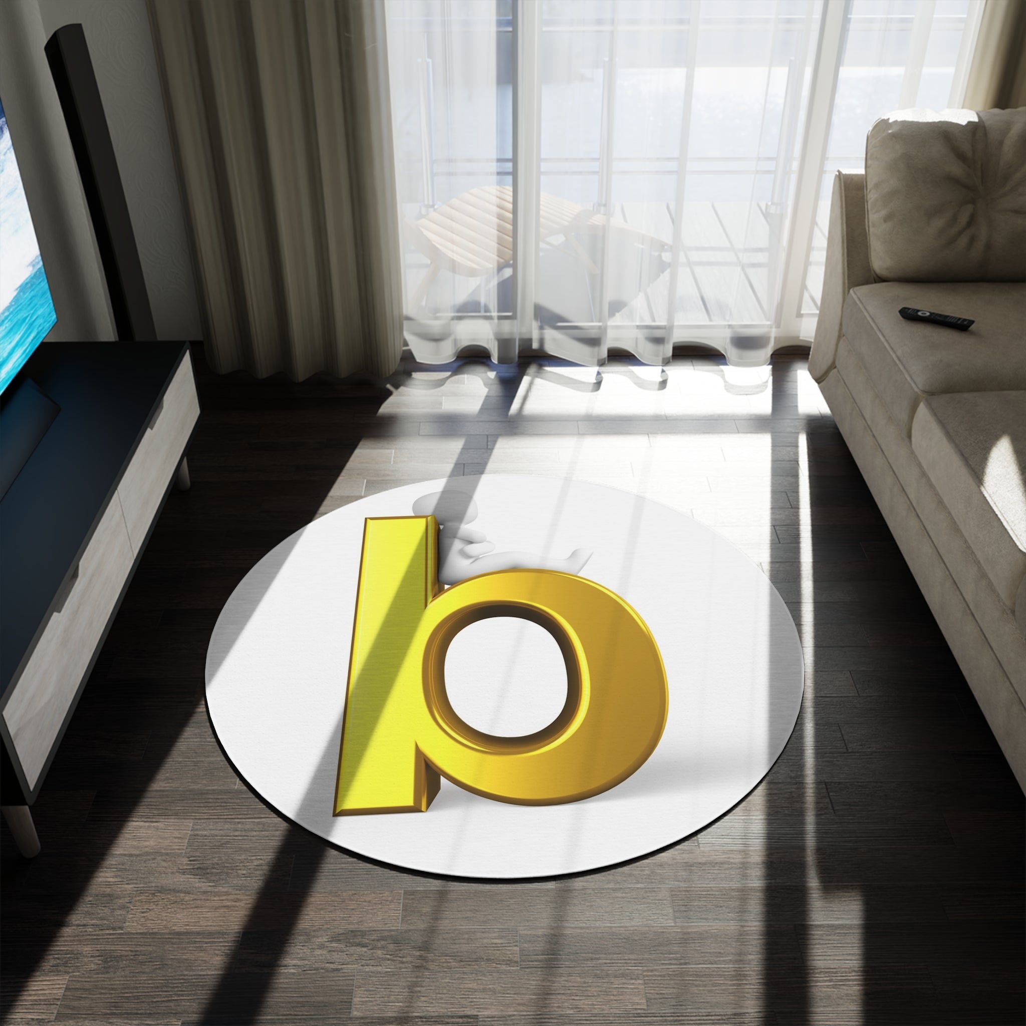 Gold Letter B Round Rug | Monogram Initial Home Decor