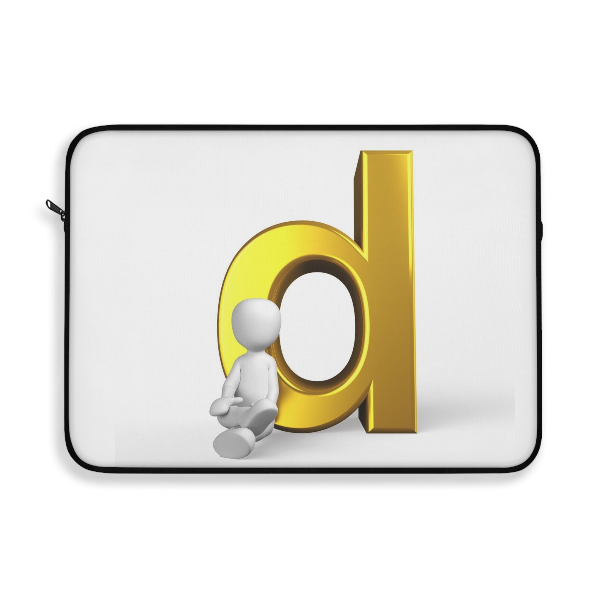 3D Gold Letter D with Sitting Figure Laptop Sleeve | Monogram Initial Accessory