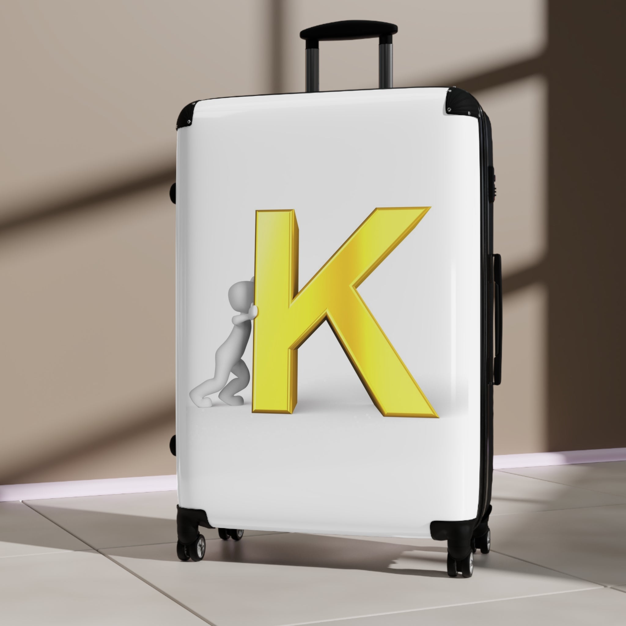 Yellow Letter K Monogram Suitcase | Personalized Initial Luggage
