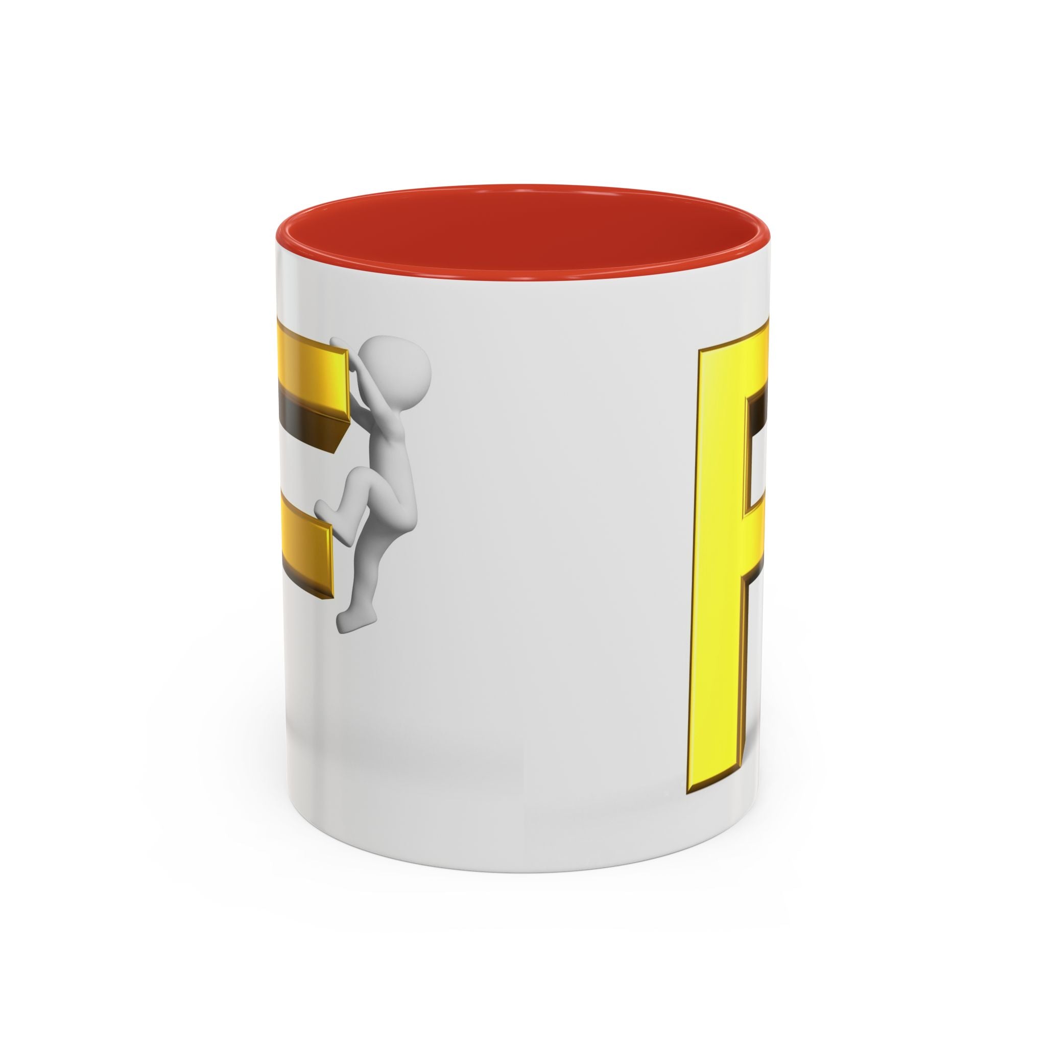 Mug Lettre F dorée avec figurine d'escalade | Mug à café accentué 11oz 15oz