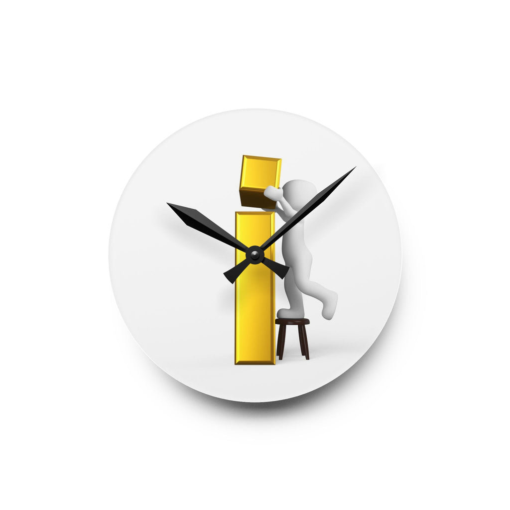 3D Figure Holding Gold Letter i Acrylic Wall Clock, modern typographic decor