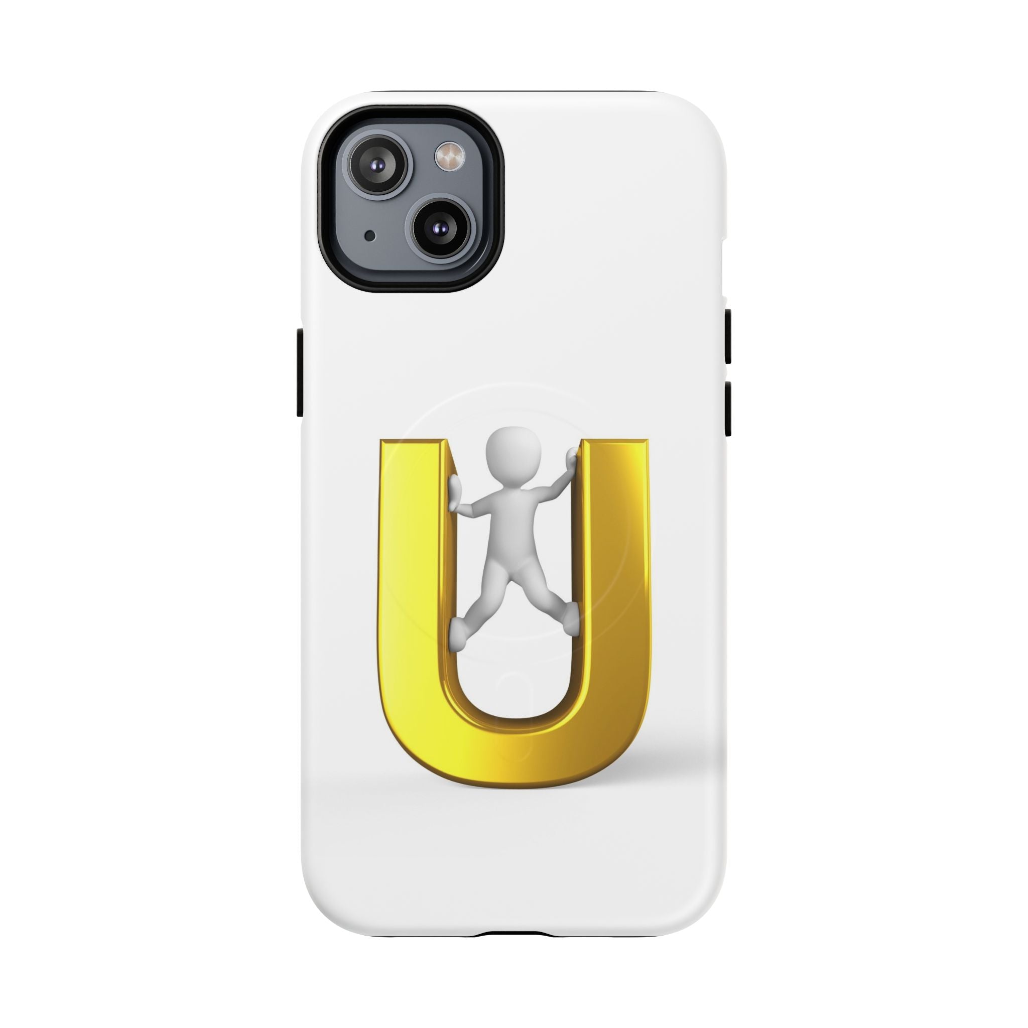 Coque de téléphone en 3D Dorée Lettre U avec Bonhomme Allumette | Coque Magnétique Robuste