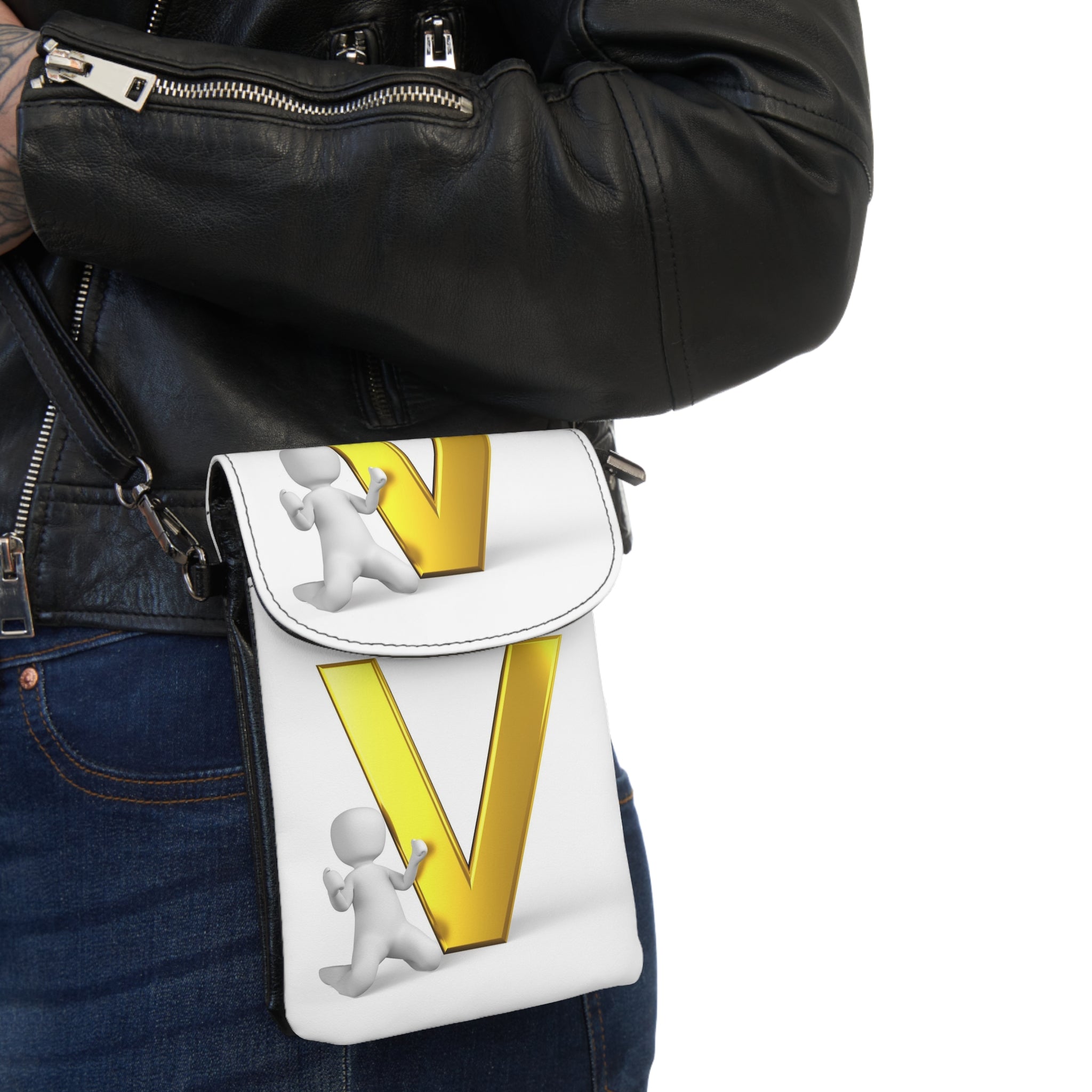 Gold Letter V with Mini Figures Small Cell Phone Wallet | Monogram Phone Pouch