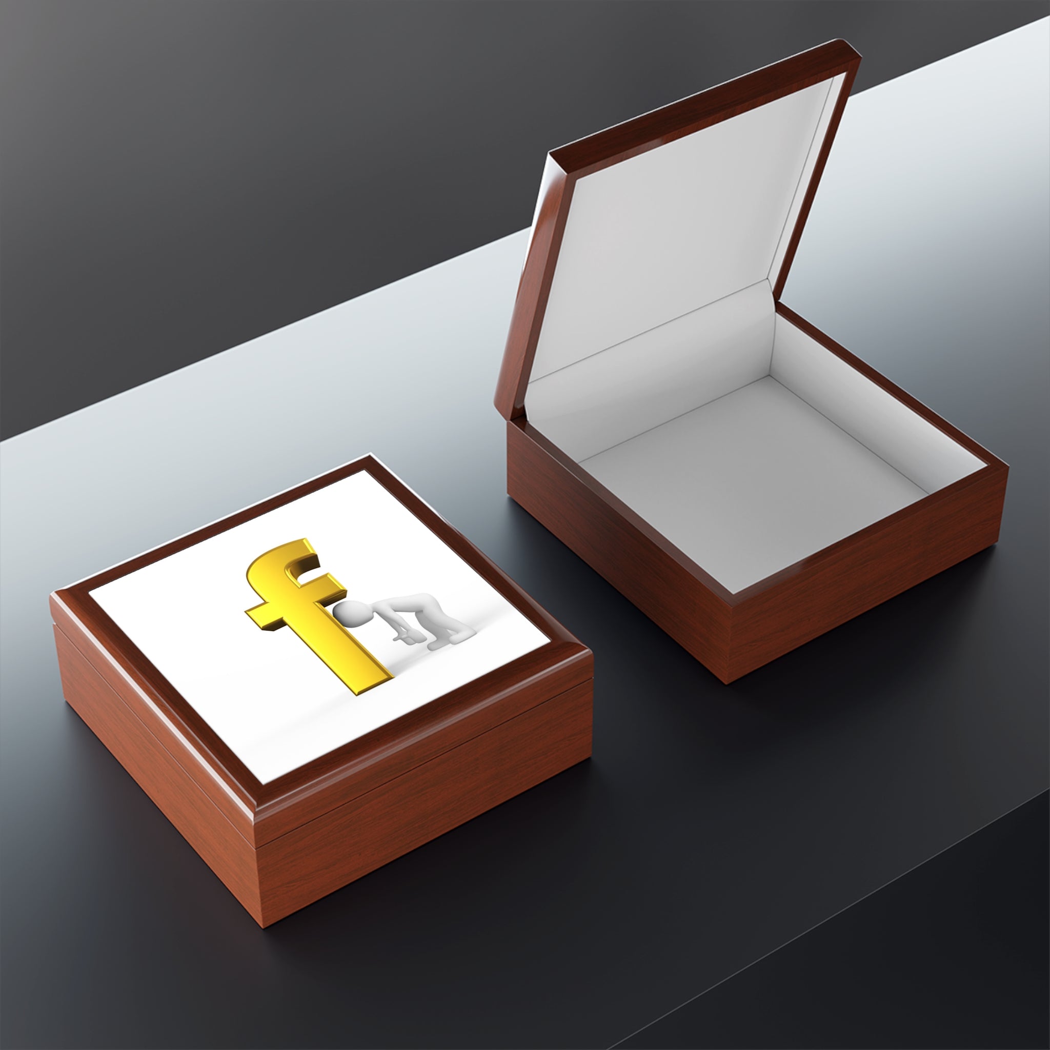 Gold Letter F Illustration Jewelry Box | Monogram Keepsake Box