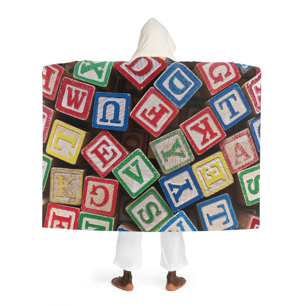 Vintage Wooden Alphabet Blocks Hooded Blanket