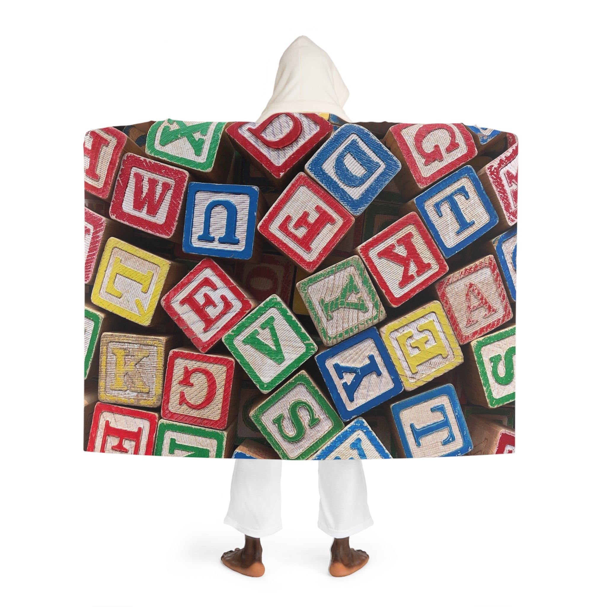 Vintage Wooden Alphabet Blocks Hooded Blanket
