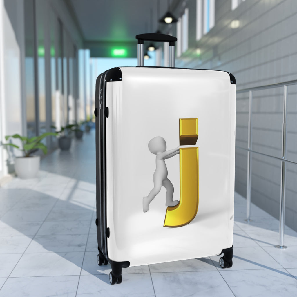 3D Person Riding Gold Letter J Suitcase | Personalized Initial Luggage