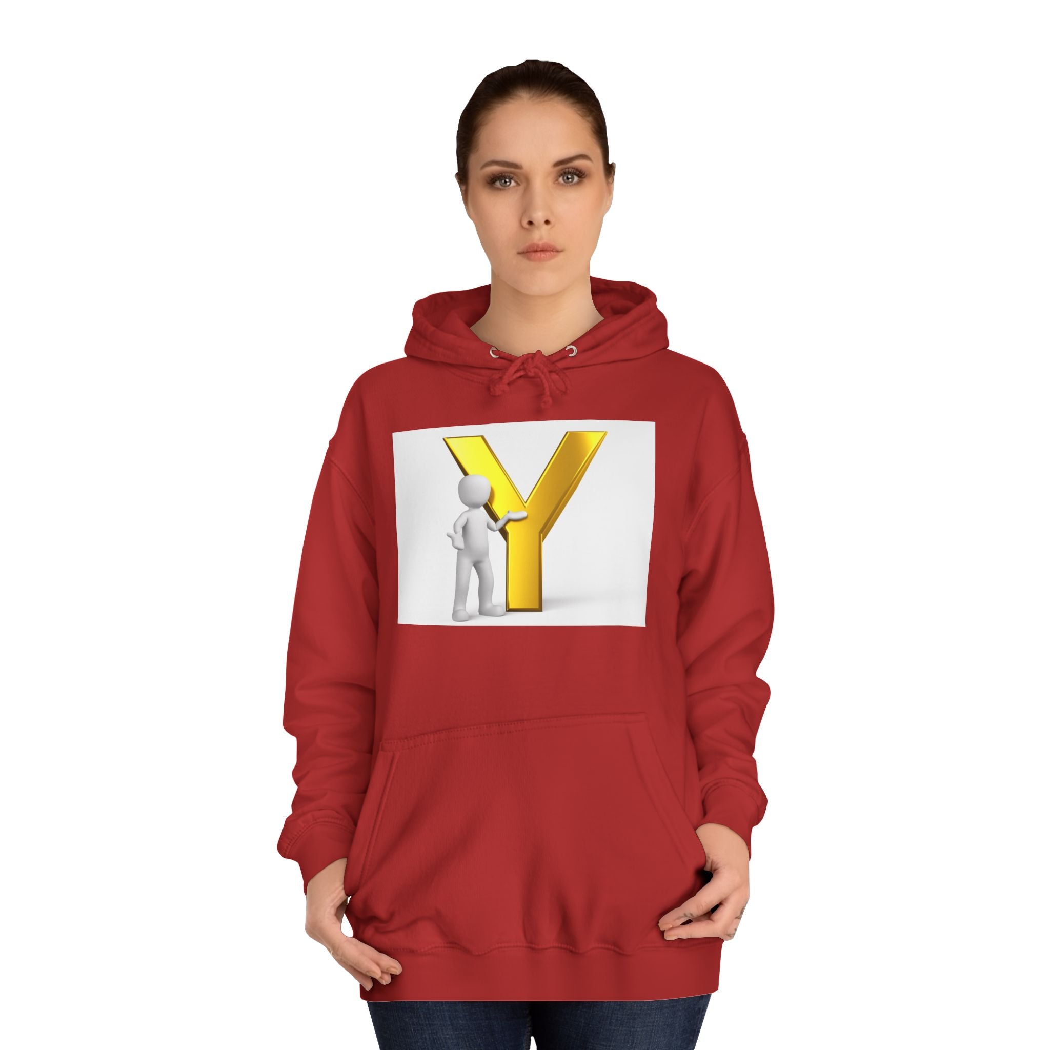 3D Gold Letter Y with Figure Hoodie | Initial Monogram Sweatshirt