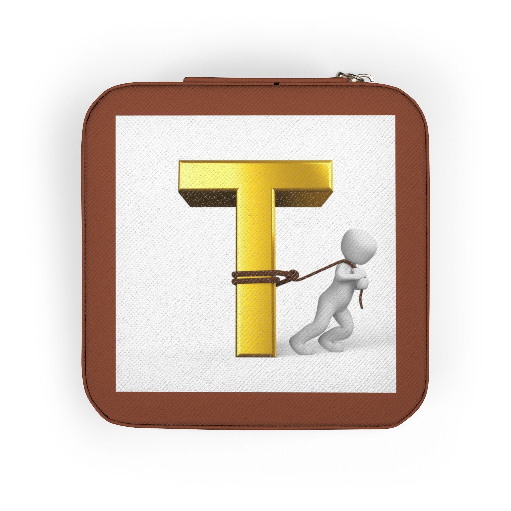 Gold Letter T Monogram Jewelry Travel Case | Compact Square Trinket Box