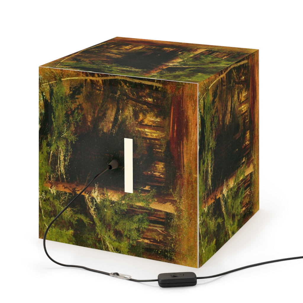 Forest Painting Light Cube Lamp | Woodland Trees, Rustic Nature Decor