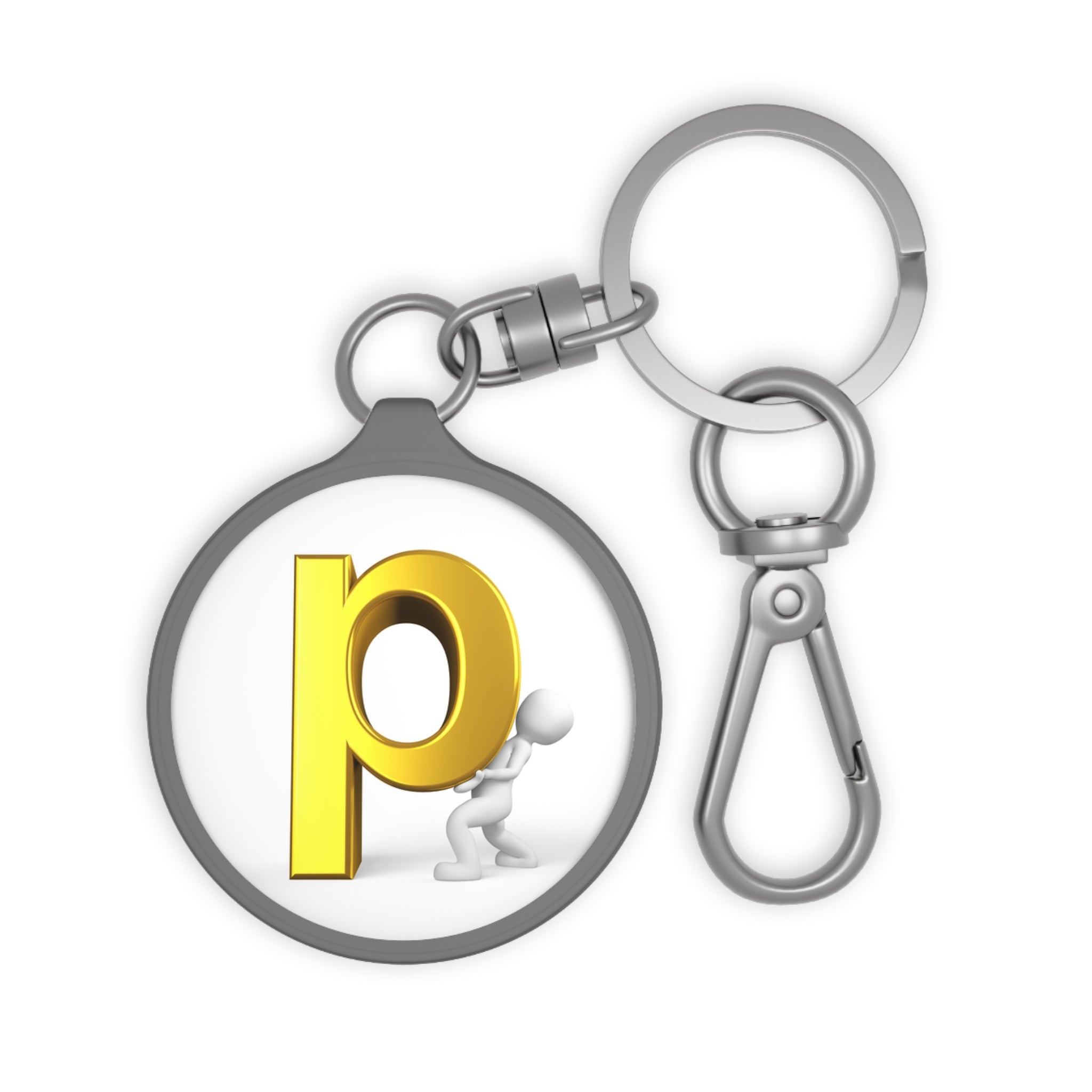 Gold Letter P with Figure Keyring Tag | Round Keychain