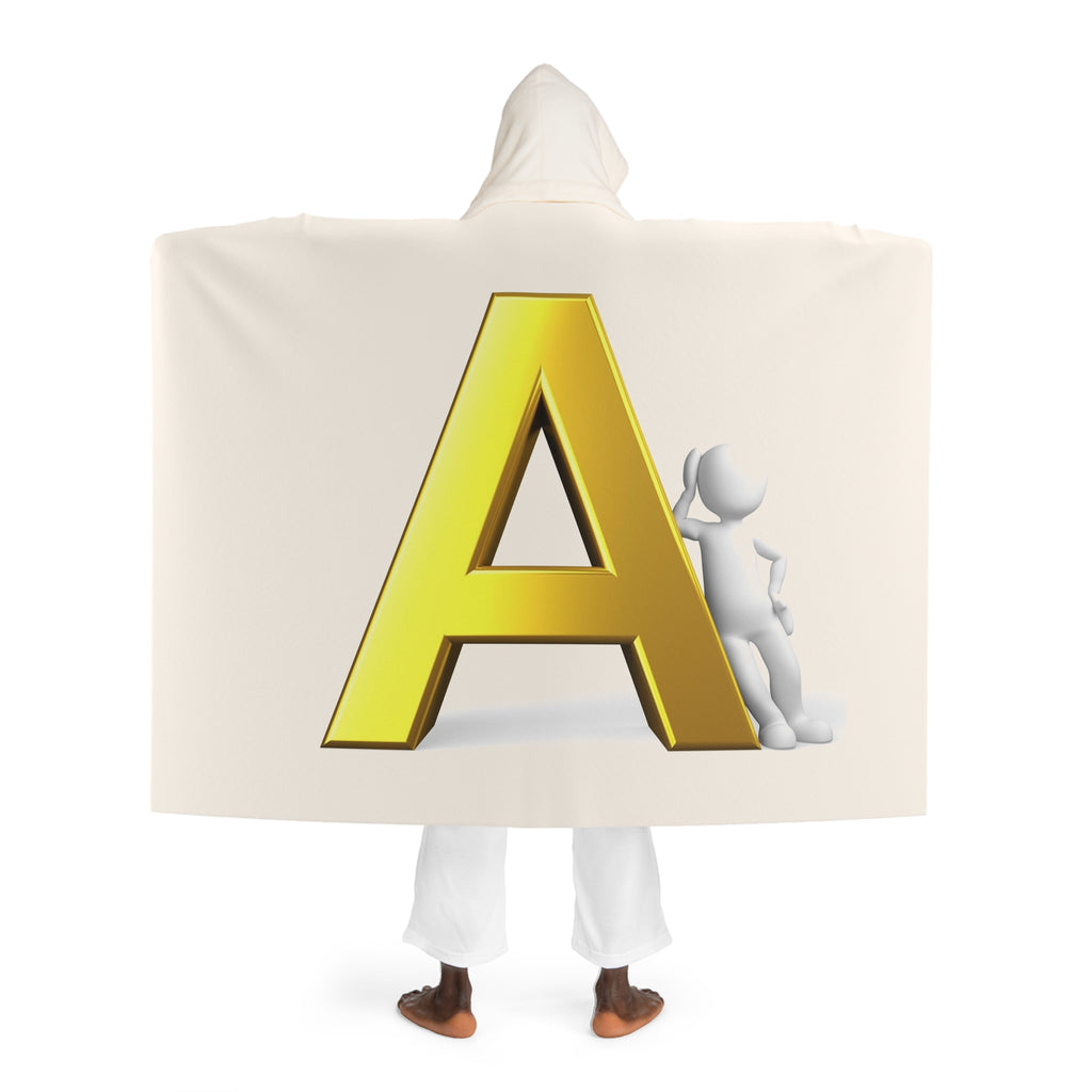 Gold Letter A With Figure Cozy Hooded Sherpa Fleece Blanket | Wearable Throw