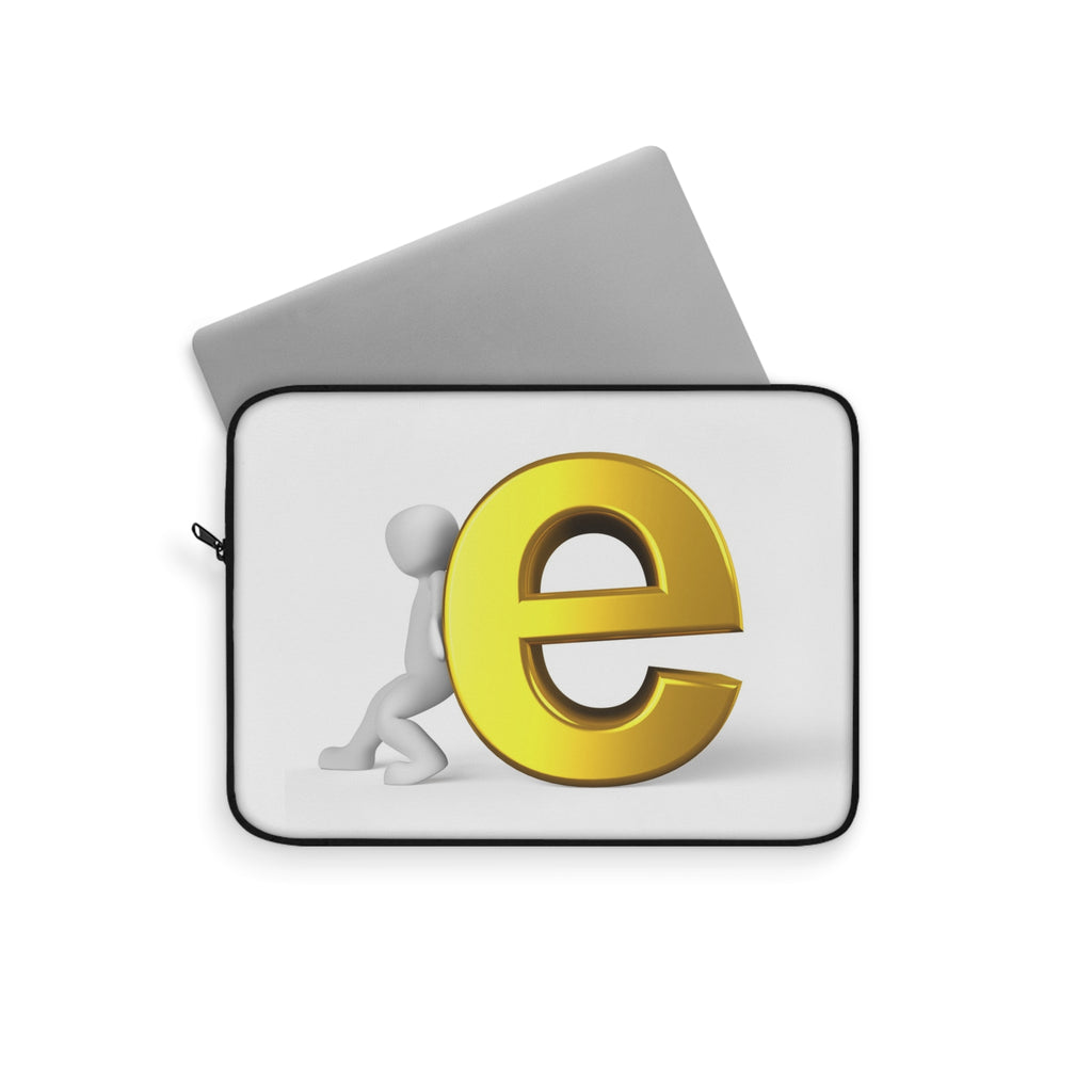 Golden Letter E Laptop Sleeve | Alphabet Monogram, Minimalist Typographic Design
