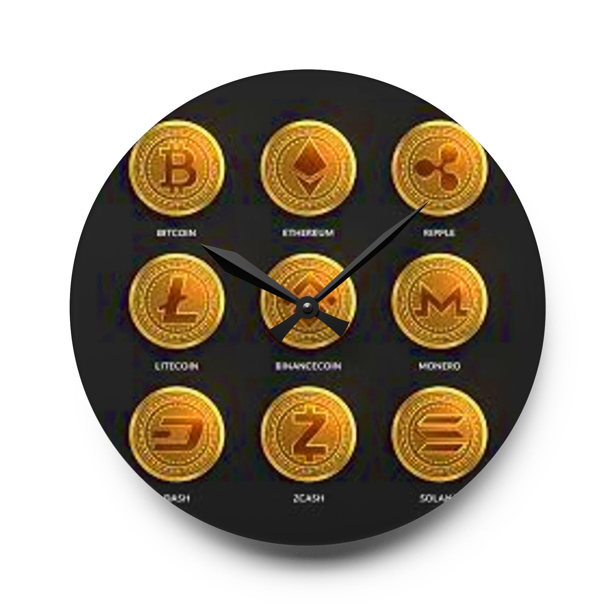 Horloge Murale Acrylique Pièces de Cryptomonnaie | Bitcoin Ethereum Ripple Litecoin Monero