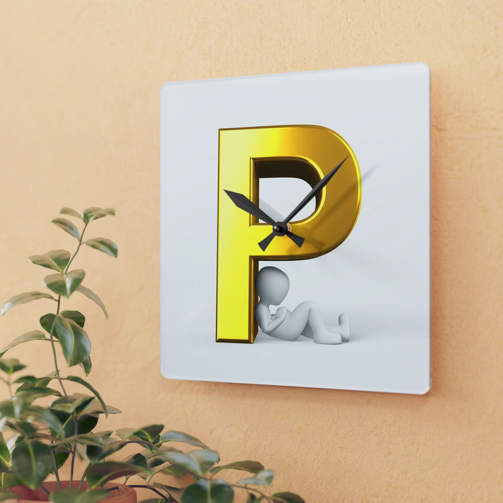 Golden Letter P Initial Acrylic Wall Clock | Monogram Decor