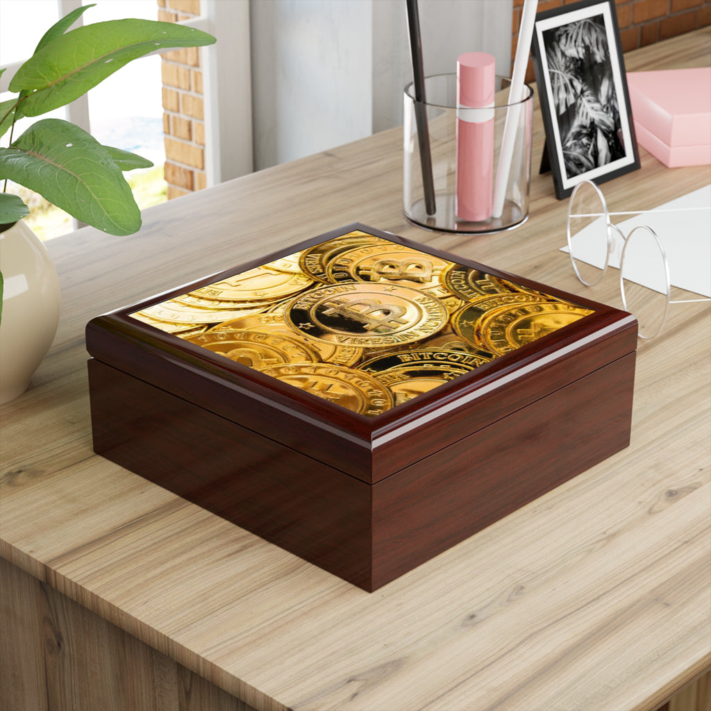 Bitcoin Coin Pattern Jewelry Box | Cryptocurrency Luxe Coin Design