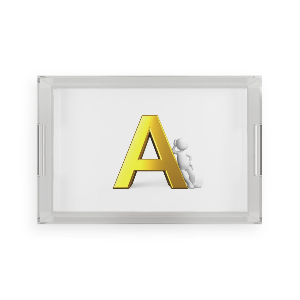Gold Letter A Monogram Acrylic Serving Tray | Initial Letter A Decor