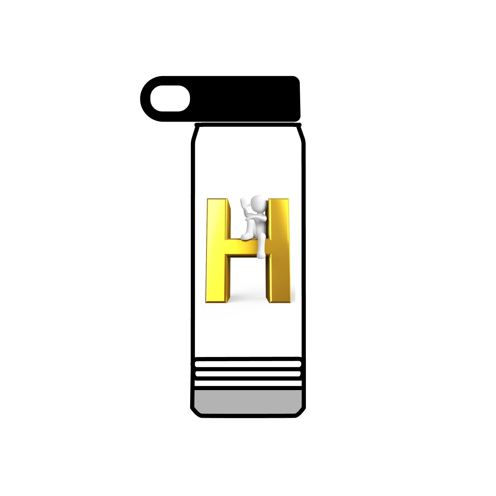 Bouteille d'eau motif lettre H dorée | Monogramme initiale 590 ml