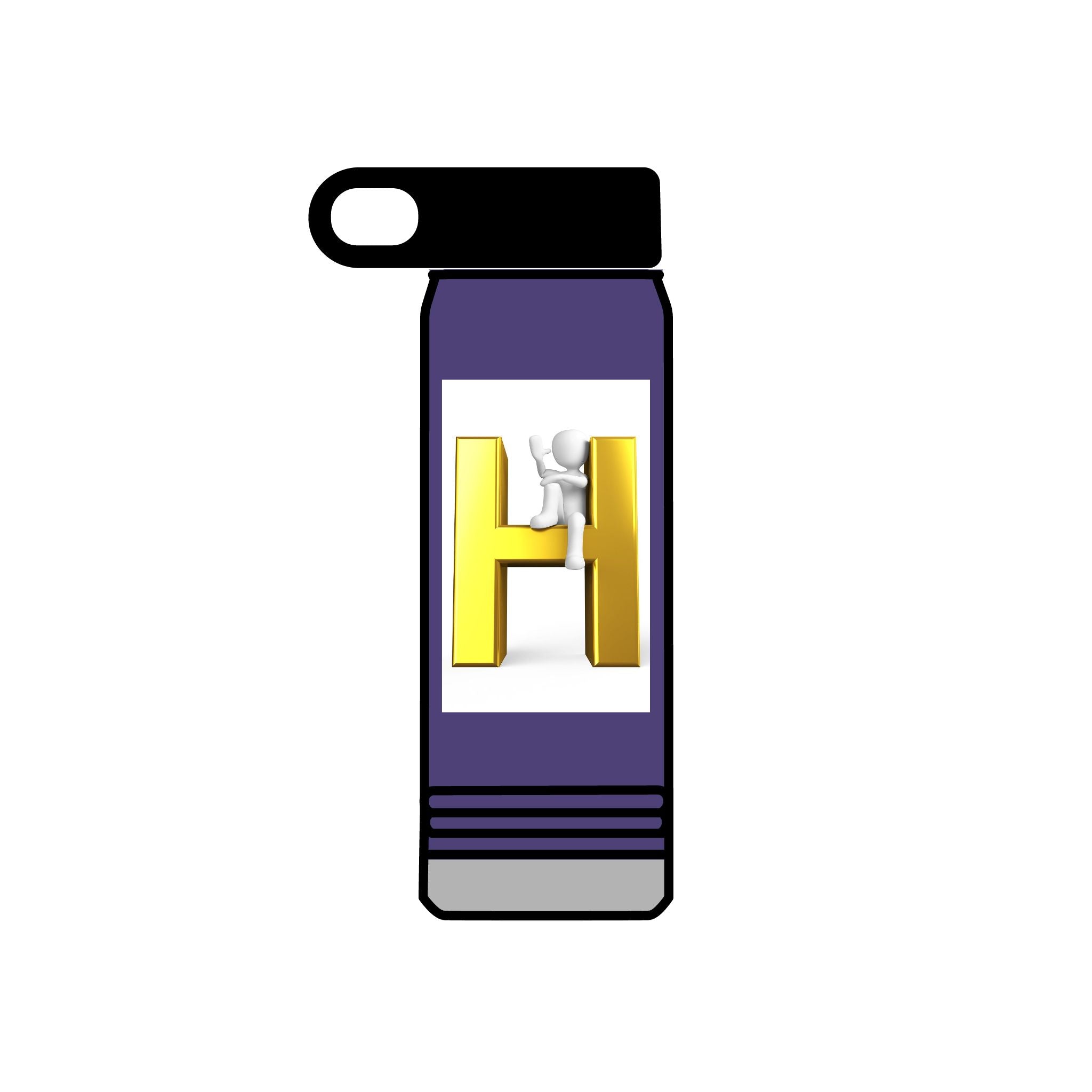 Bouteille d'eau motif lettre H dorée | Monogramme initiale 590 ml