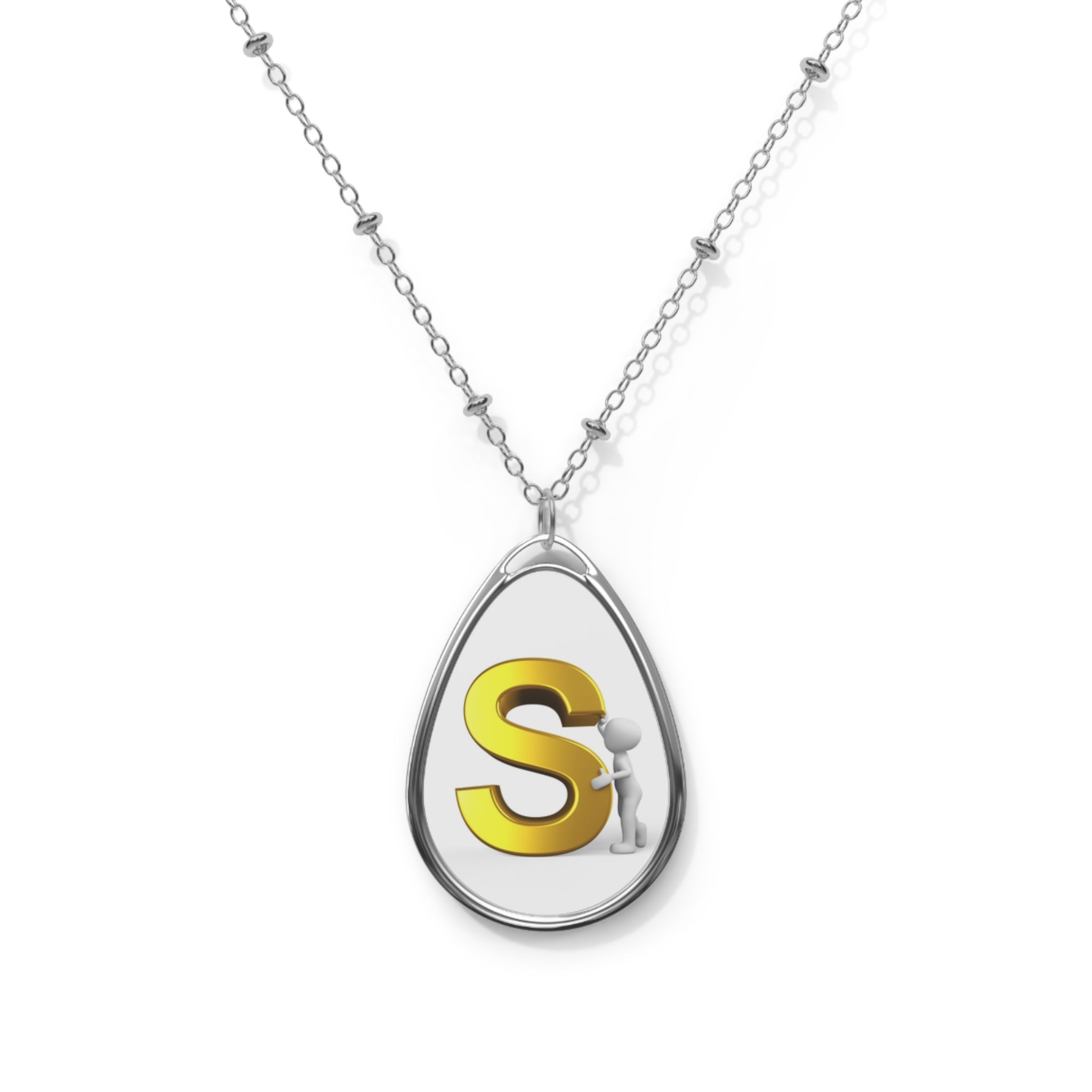 Oval Initial Pendant Necklace — Personalized 'S' Teardrop Necklace