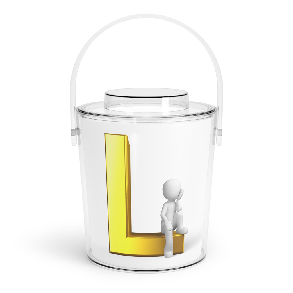 Gold Letter L Monogram Ice Bucket with Tongs | Personalized Initial Bar Cooler